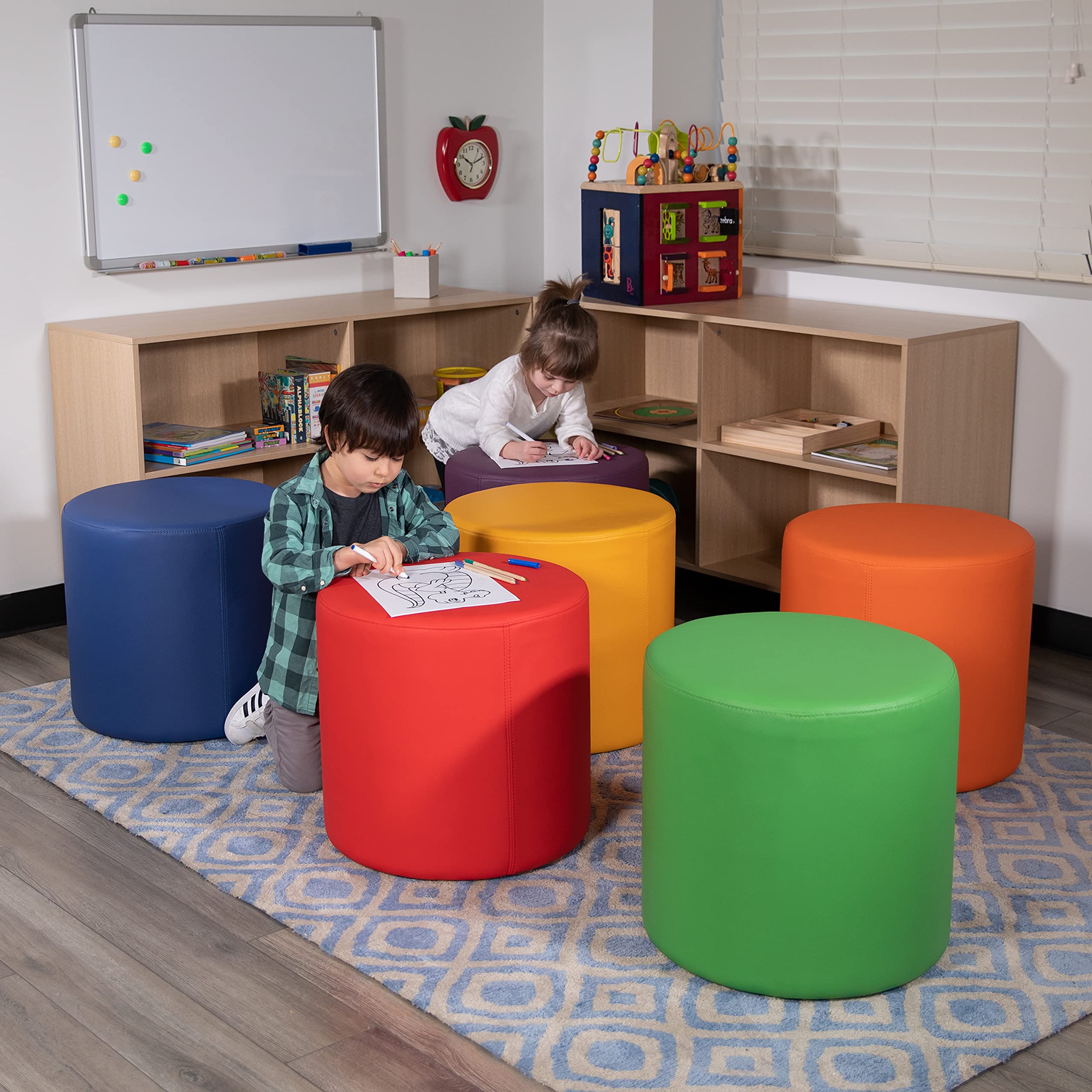EMMA + OLIVER 18 Inch Soft Seating Flexible Circle - Comfortable Round Floor Cushion for Classrooms, Playrooms, Daycares and Common Areas - Blue