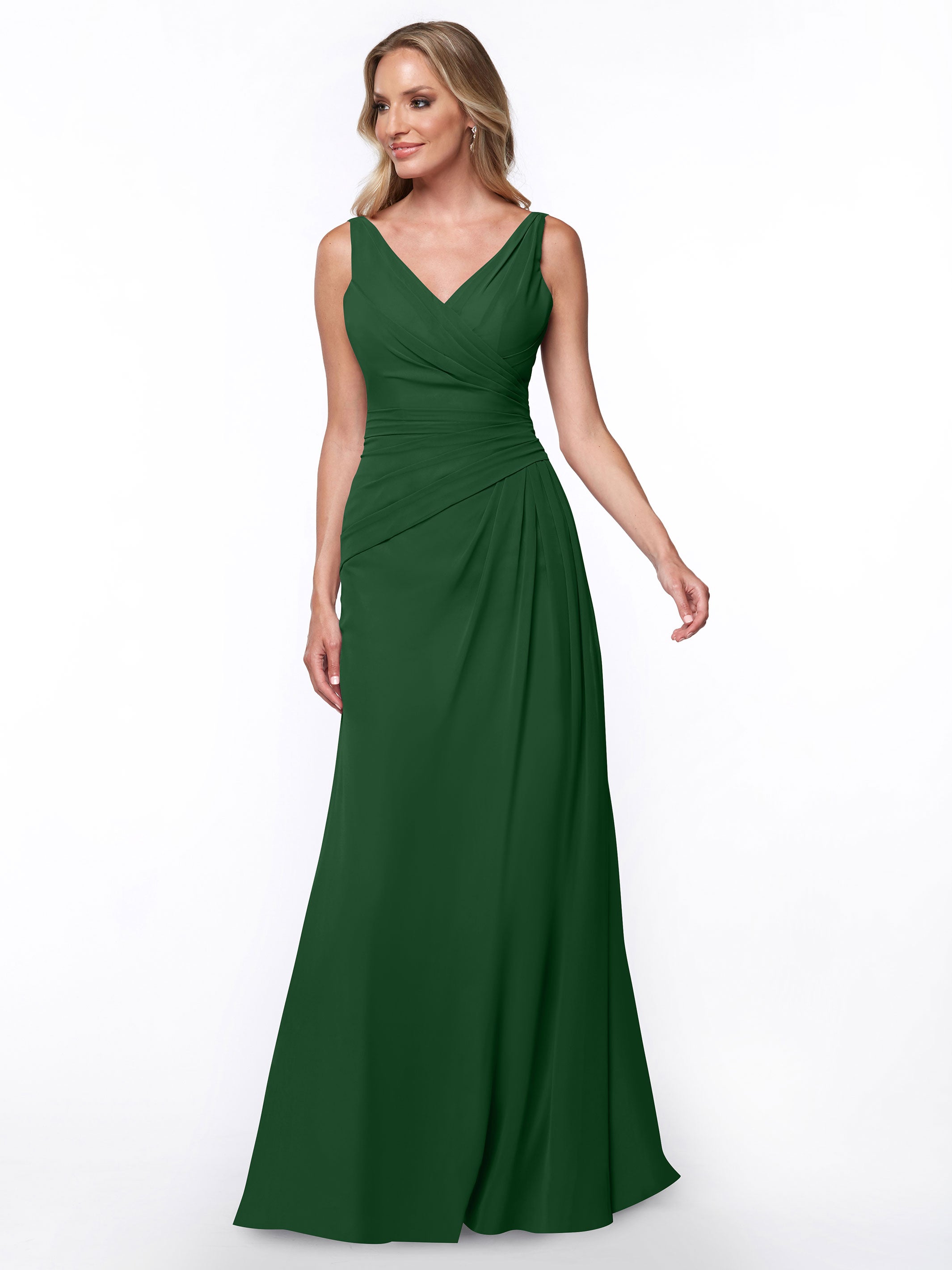 Elegant 80030 Chiffon Sheath Bridesmaid Dress with Ruching V-Neck Bodice - Perfect for Weddings, Formal Events & Special Occasions