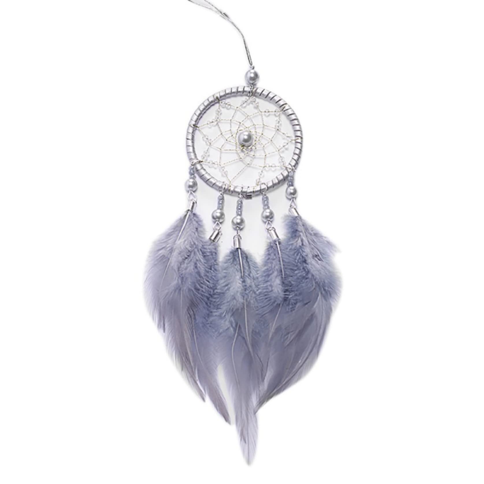 Handmade Mini Car Dream Catcher Wind Chimes with Natural Feathers & Beads - Boho Chic Wall Hanging Decor for Bedroom, Nursery, Car Mirror (Gift Idea for Women)