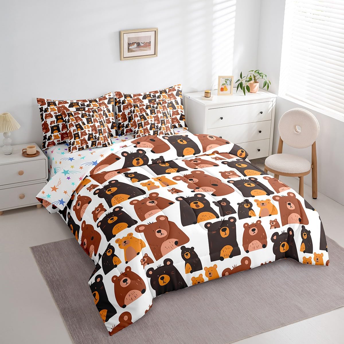 Feelyou Toddler Bear Bed in a Bag - 7-Piece Wild Animals Comforter Set with Sheets for Boys & Girls | Cute Cartoon Kawaii Nursery Decor | Perfect for Kids' Bedrooms, Daycare, or Gift