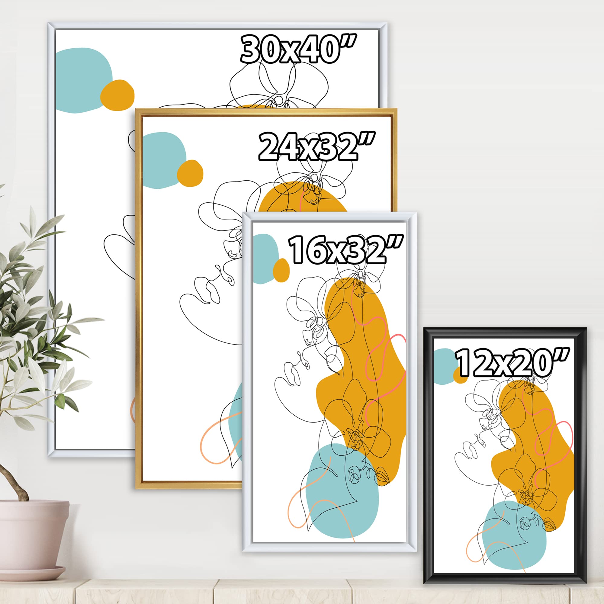 One Line Drawing Wall Art - Modern Framed Canvas Print for Women | Elegant Home Decor for Living Room, Bedroom & Office
