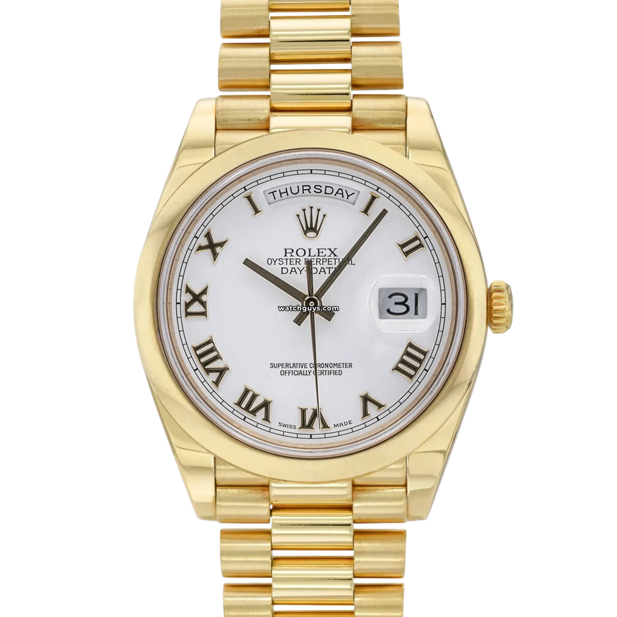 Rolex Day-Date 118208 18K White Gold Men's Watch with Roman Numerals - Luxury Dress Watch for Business & Formal Occasions