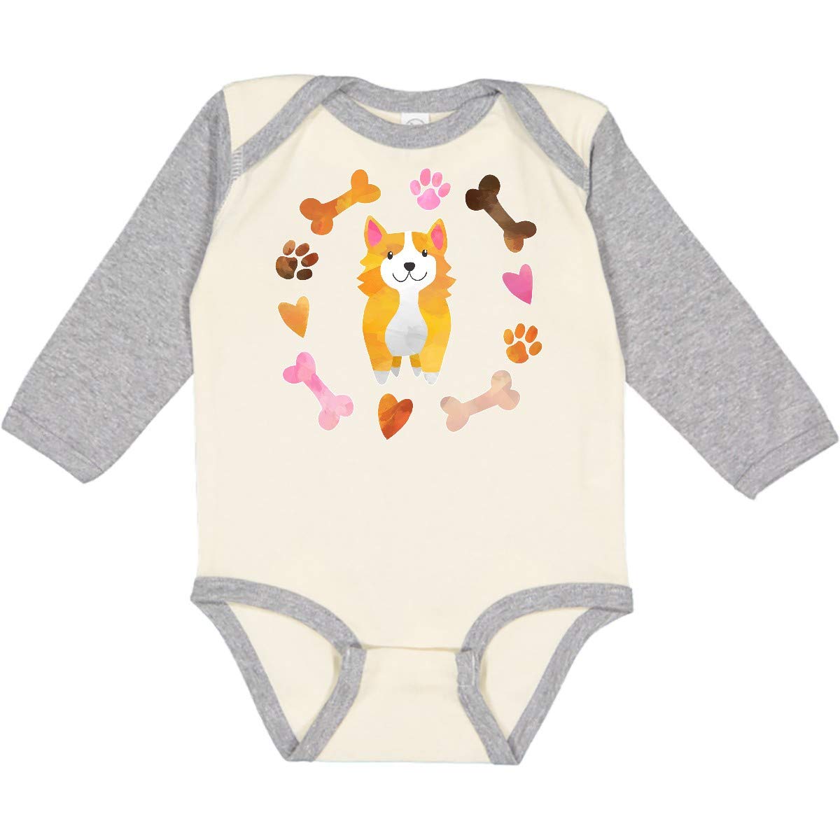 Inktastic Cute Corgi Puppy Valentine's Day Long Sleeve Bodysuit - Hearts & Bones Print - Perfect for Valentine's Gifts, Baby Showers & Photo Shoots