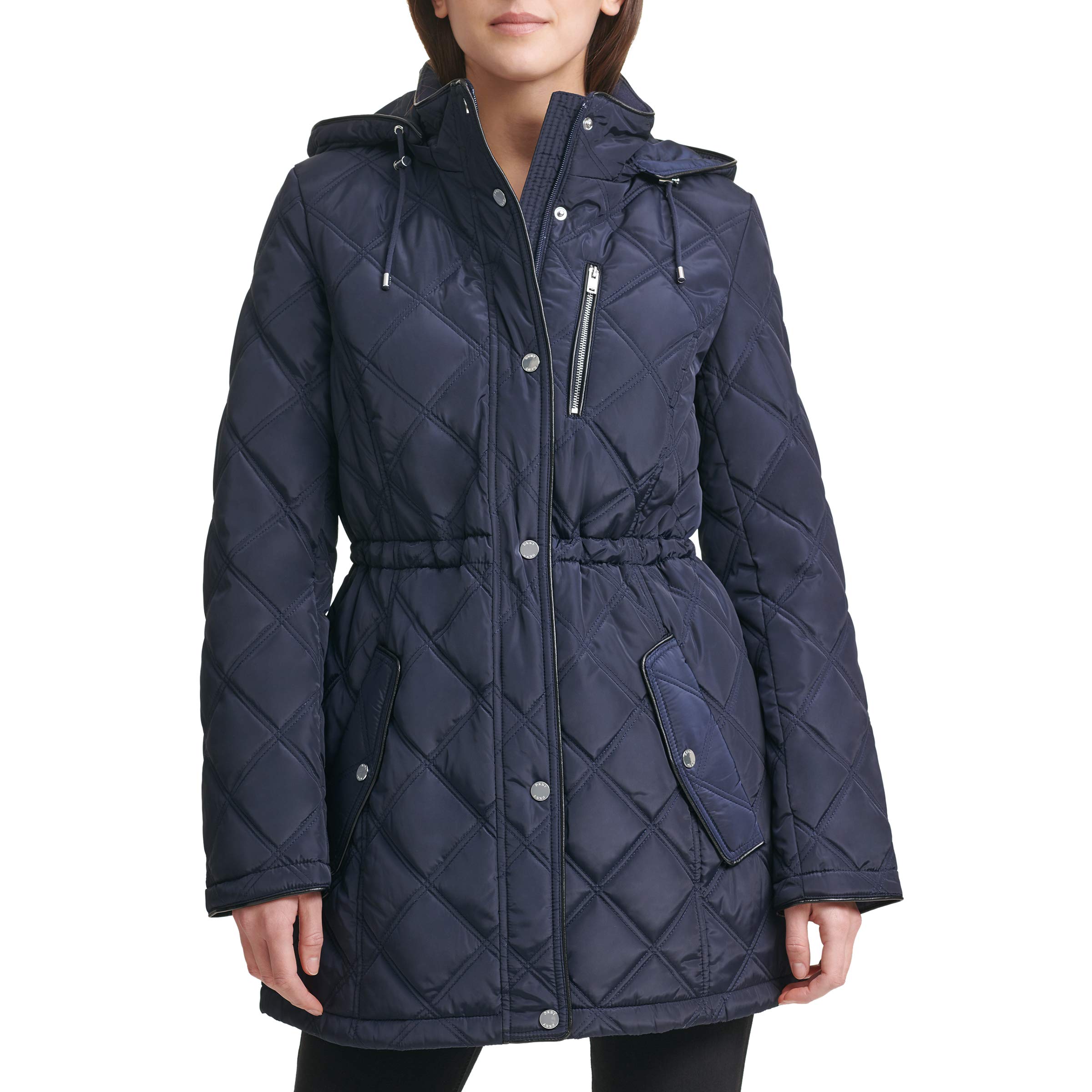 DKNY Women's Lightweight Water-Resistant Anorak Jacket - Windproof Hooded Raincoat for Outdoor Hiking, Travel & Casual Wear
