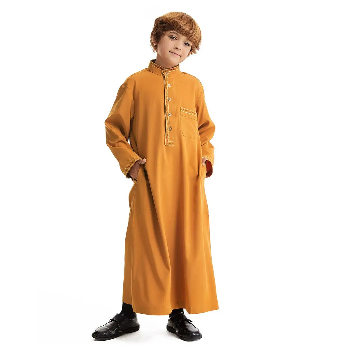 Stylish Middle Eastern Arab Boy Thobe Thawb with Pockets - Perfect for Eid, Weddings & Special Occasions