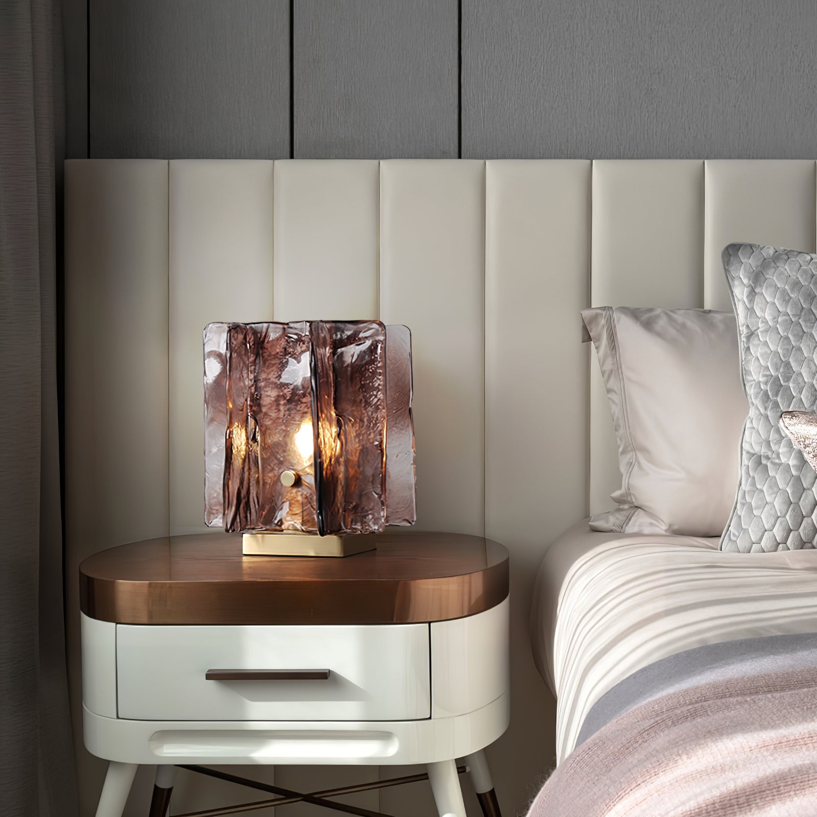 Amber LED Building Block Table Lamp - Modern Nightstand Light for Bedroom, Office, and Kids Room Decor - Perfect for Reading, Relaxing, and Creating Cozy Atmosphere