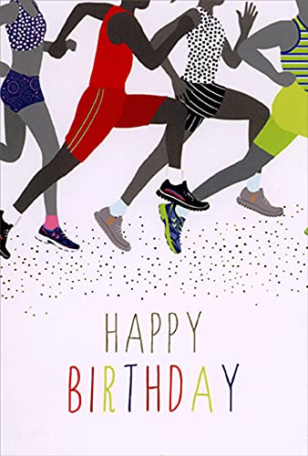 Pictura Four Racing Runners Gold Foil Dots Birthday Card - Perfect for Sports Lovers & Birthday Celebrations