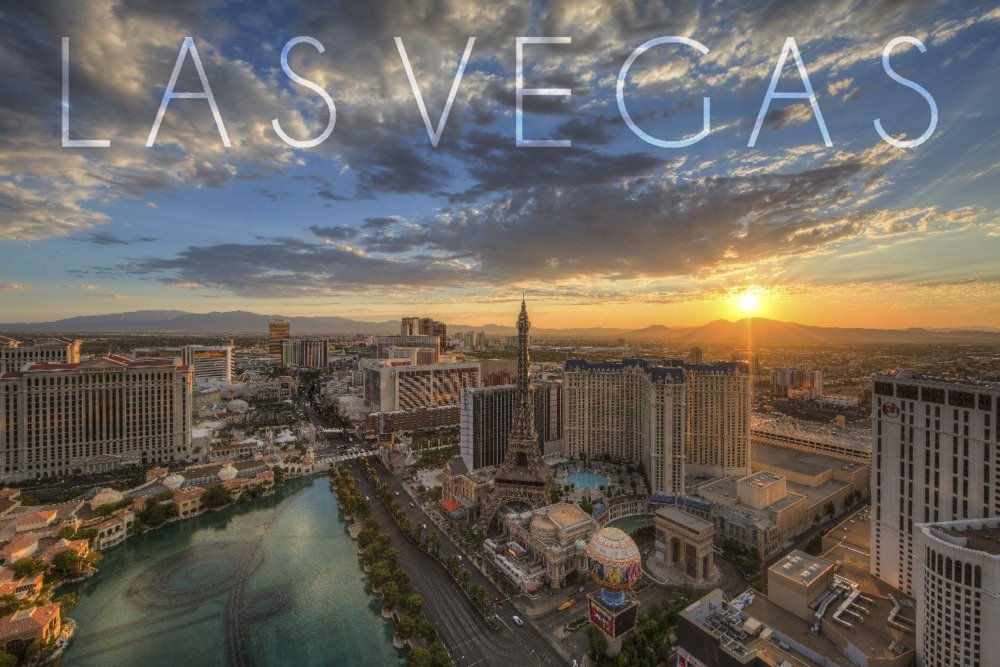 Las Vegas Nevada Sunset Aerial View - 24x36 Signed Art Print Poster for Wall Decor | Desert Cityscape Photography | Perfect for Living Room, Office & Home Decoration