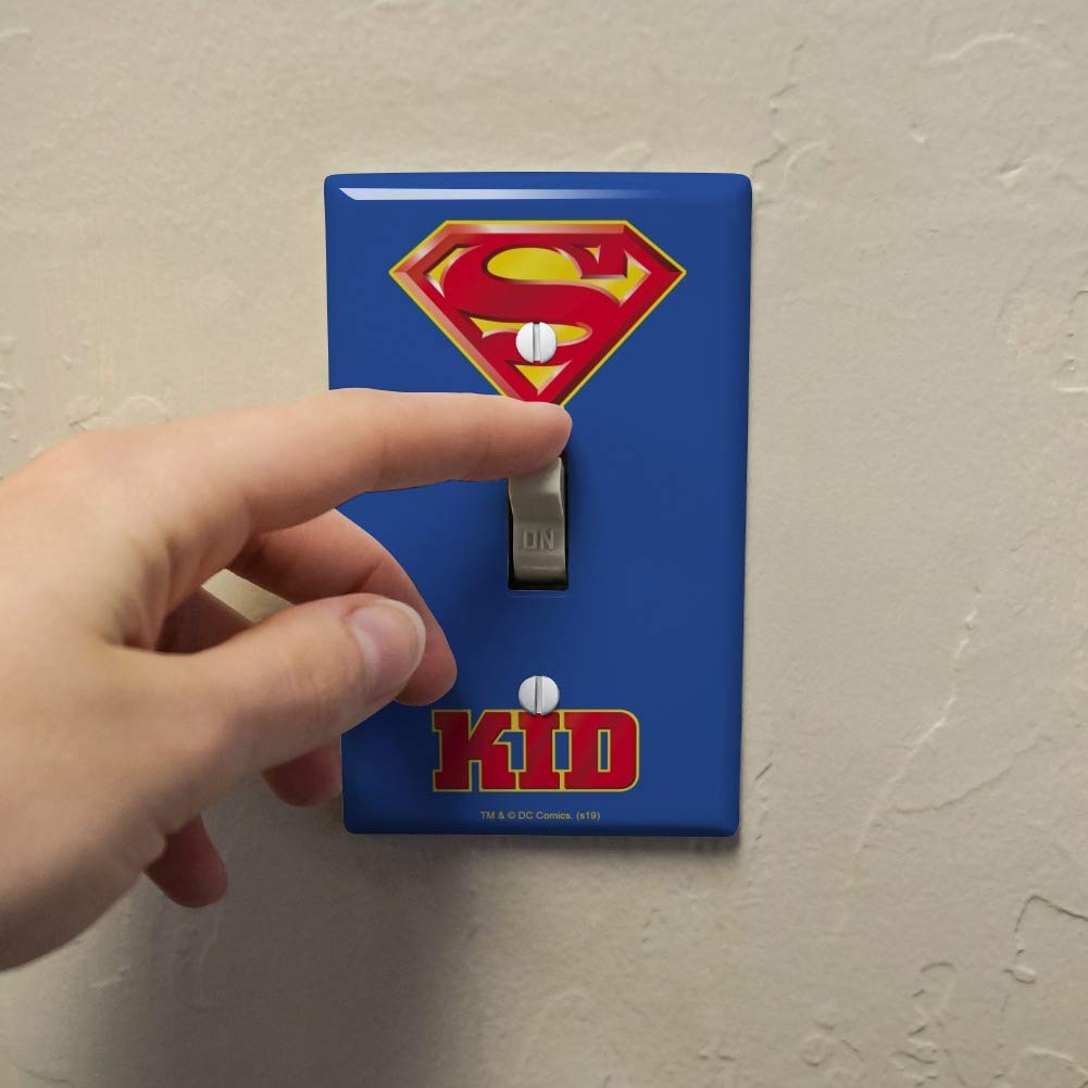Superman Super Kid Shield Logo Plastic Wall Decor Toggle Light Switch Plate Cover - Superhero Room Decor for Kids Bedroom, Nursery, or Playroom