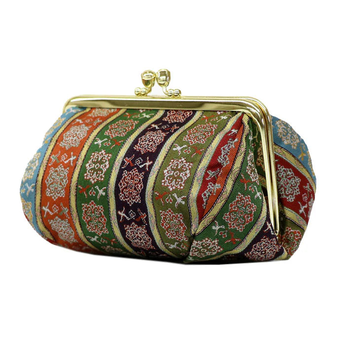 Japanese Nishijin Ori Small Pouch - Floral & Bird Kyoto Handmade Cosmetic Makeup Bag | Traditional Gamaguchi Pouch for Travel Toiletry, Stationery & Bag Organizer | Perfect for Daily Use, Gift Giving & Japanese Culture Lovers