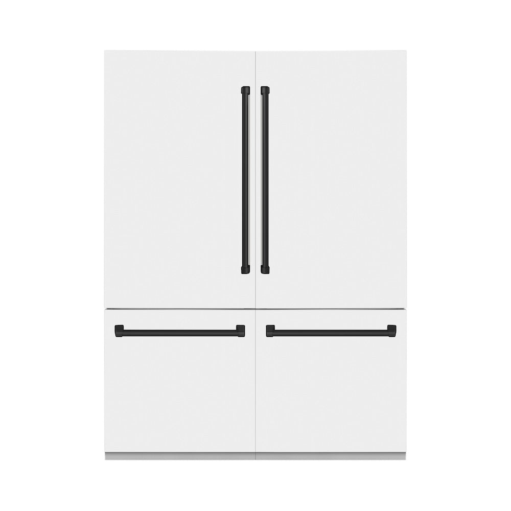 ZLINE Autograph Edition 60 Inch French Door Built-In Refrigerator - 32.2 cu ft Capacity, Bottom Freezer, Water Dispenser & Ice Maker - White Matte with Matte Black Accents (RBIVZ WM 60 MB) | Perfect for Modern Kitchens & Open Concept Homes