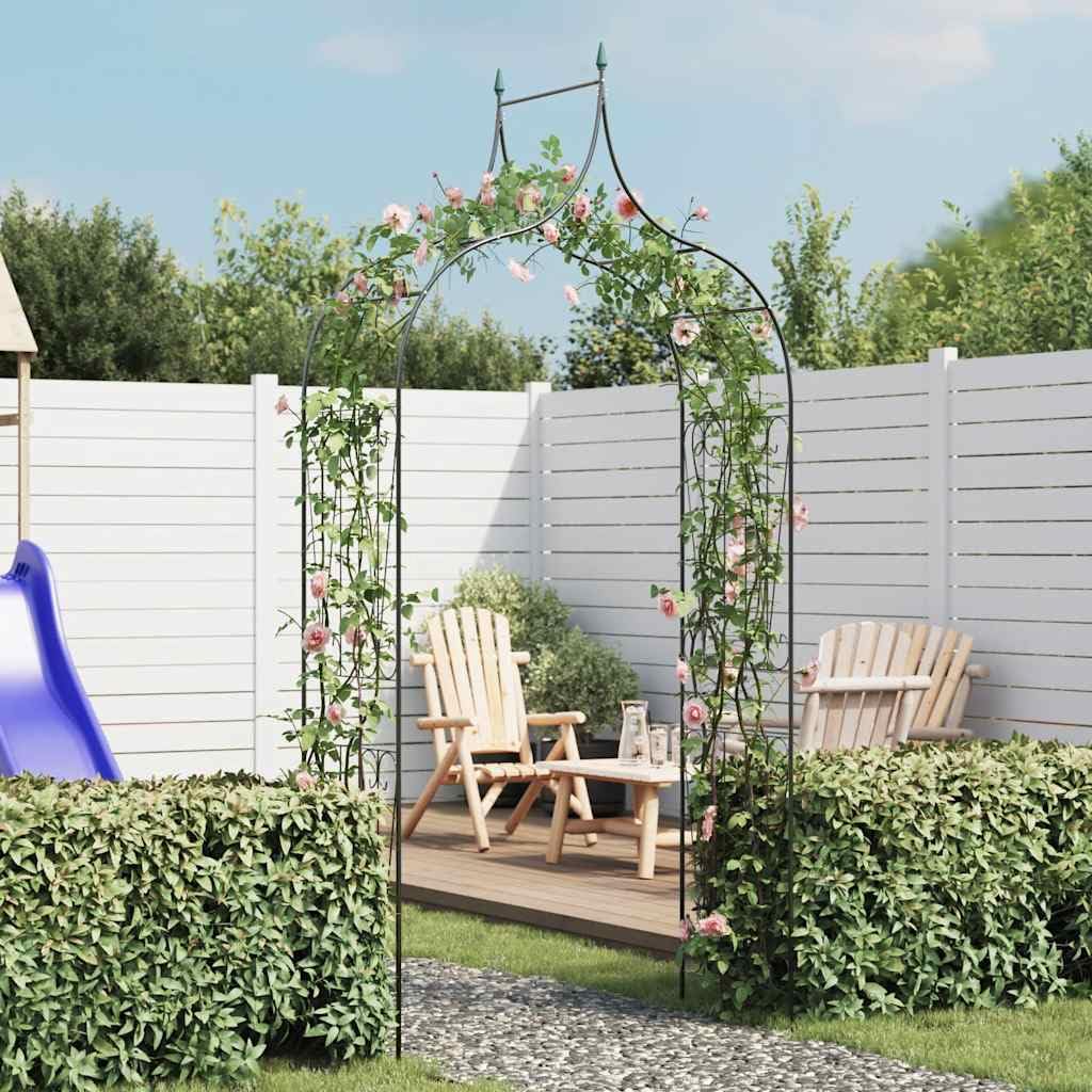 VidaXL Metal Garden Arch with Spikes for Climbing Plants - Dark Green Outdoor Decor for Roses, Vines & Wedding Backdrops