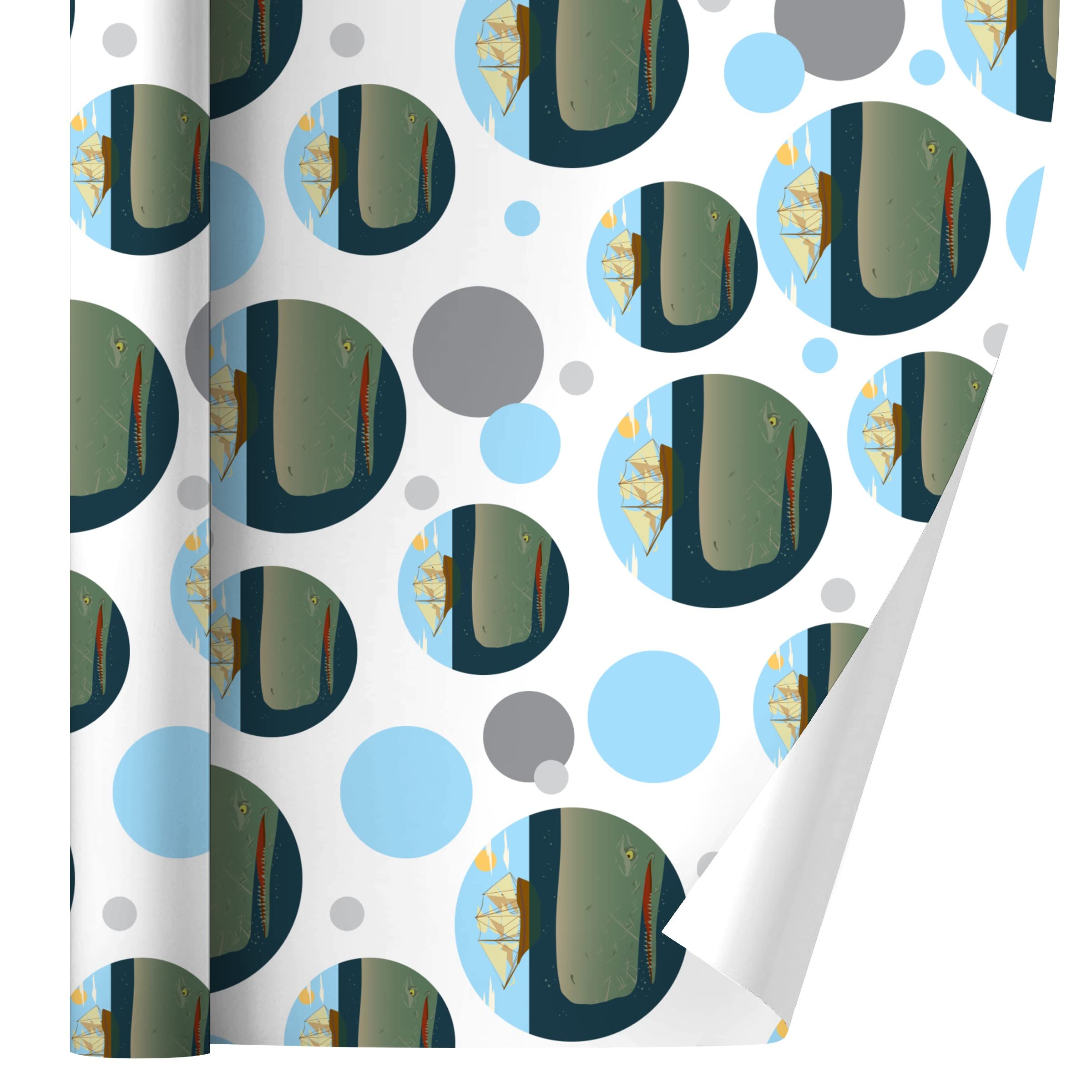 Premium Sperm Whale Under Ship Design Gift Wrapping Paper Roll - 30