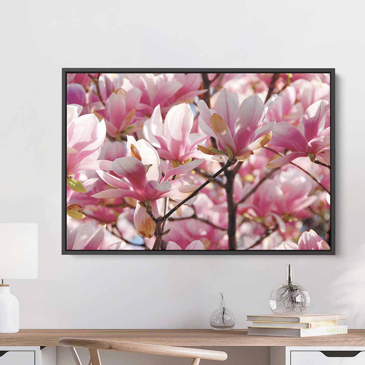 Pink Magnolias Wall Art Canvas Print - Floral Home Decor for Living Room, Bedroom & Office - 7940
