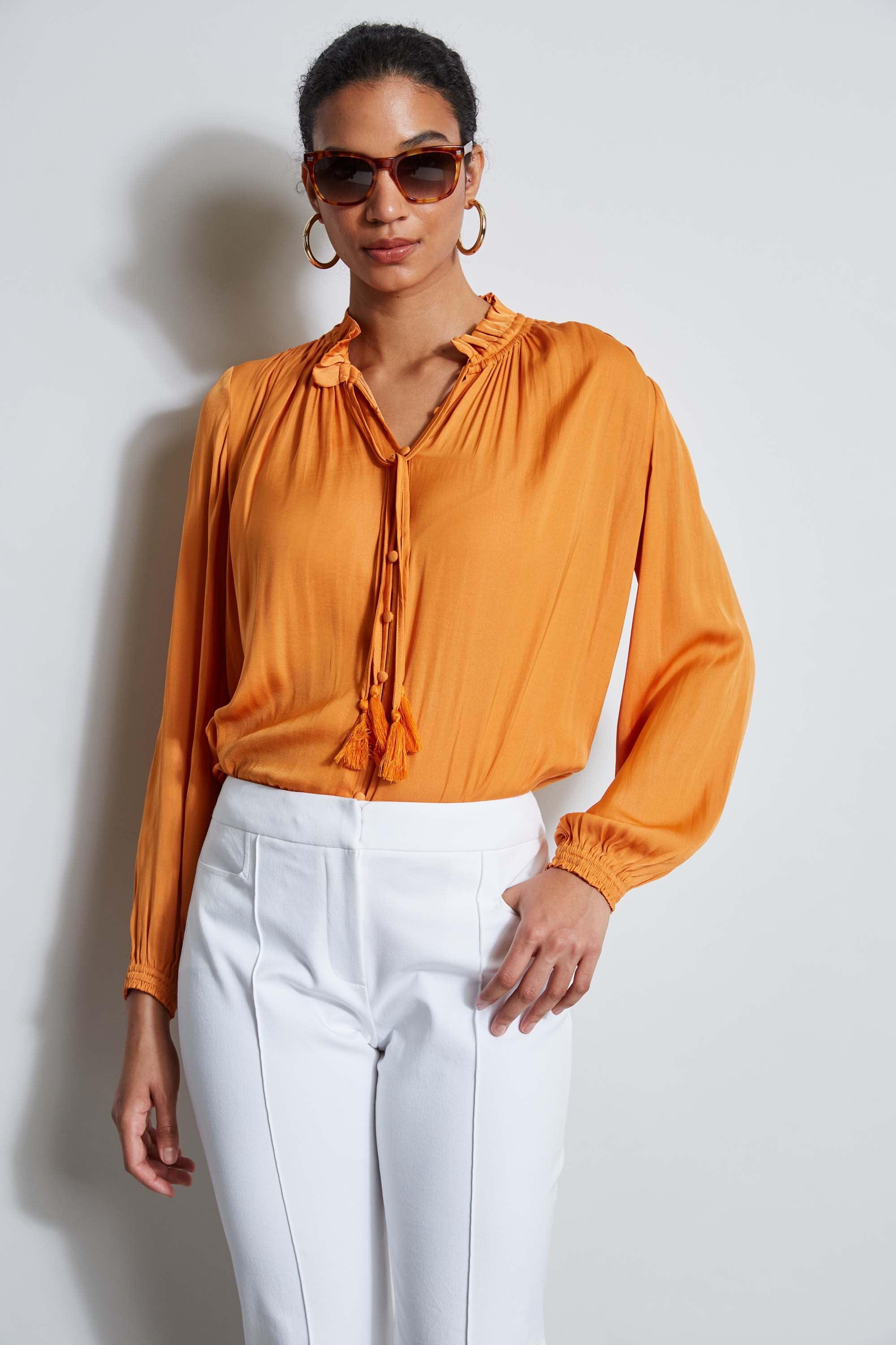 T Tahari Women's Tie Neck Airflow Shirt - Breathable & Stylish Blouse for Office, Business & Casual Wear