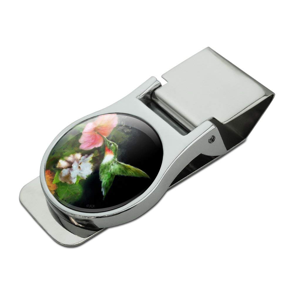 Ruby's Hummingbird Flower Garden Satin Chrome Plated Metal Money Clip - Elegant Bill Holder for Cash & Credit Cards | Perfect Gift for Men, Wedding, Graduation & Business Occasions