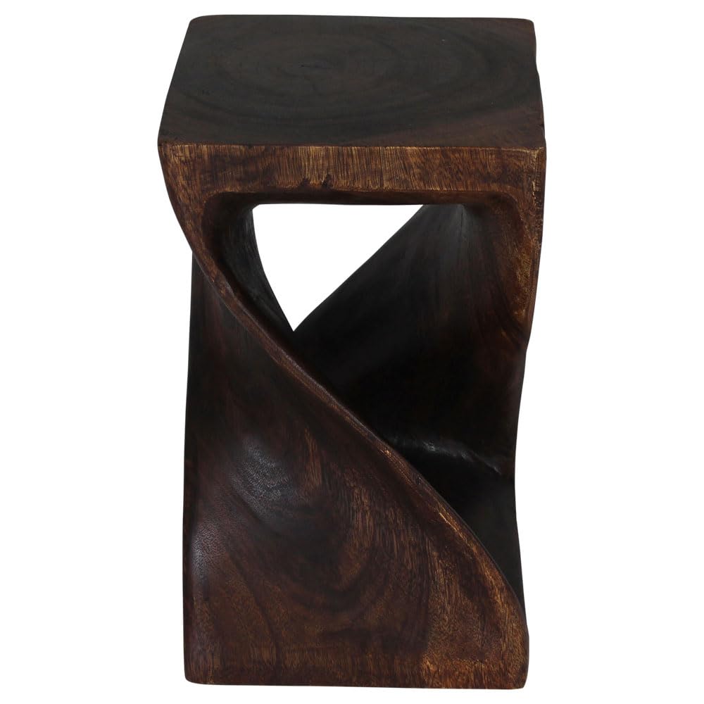 Haussmann Original Wood Twist Stool 12x12x20 Inches - High Mocha Oil Finish - Rustic Bar Stool for Kitchen Island, Breakfast Nook & Home Decor