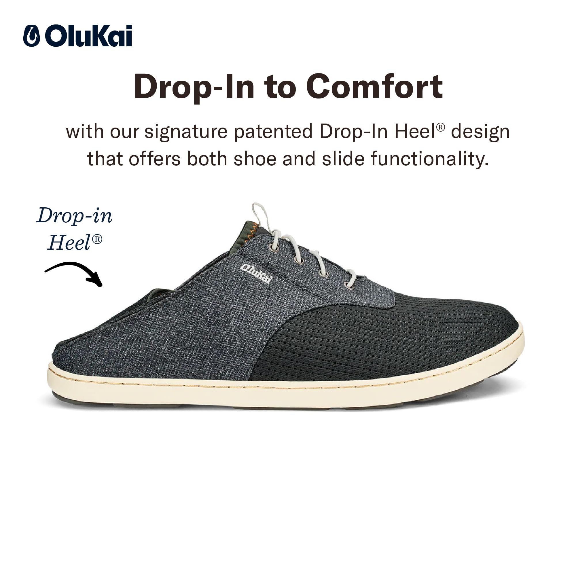 OLUKAI Nohea Moku Men's Casual Sneakers - Breathable Mesh Shoes with No-Tie Laces & All-Weather Rubber Soles - Comfortable All-Day Wear for Walking, Travel, and Outdoor Activities
