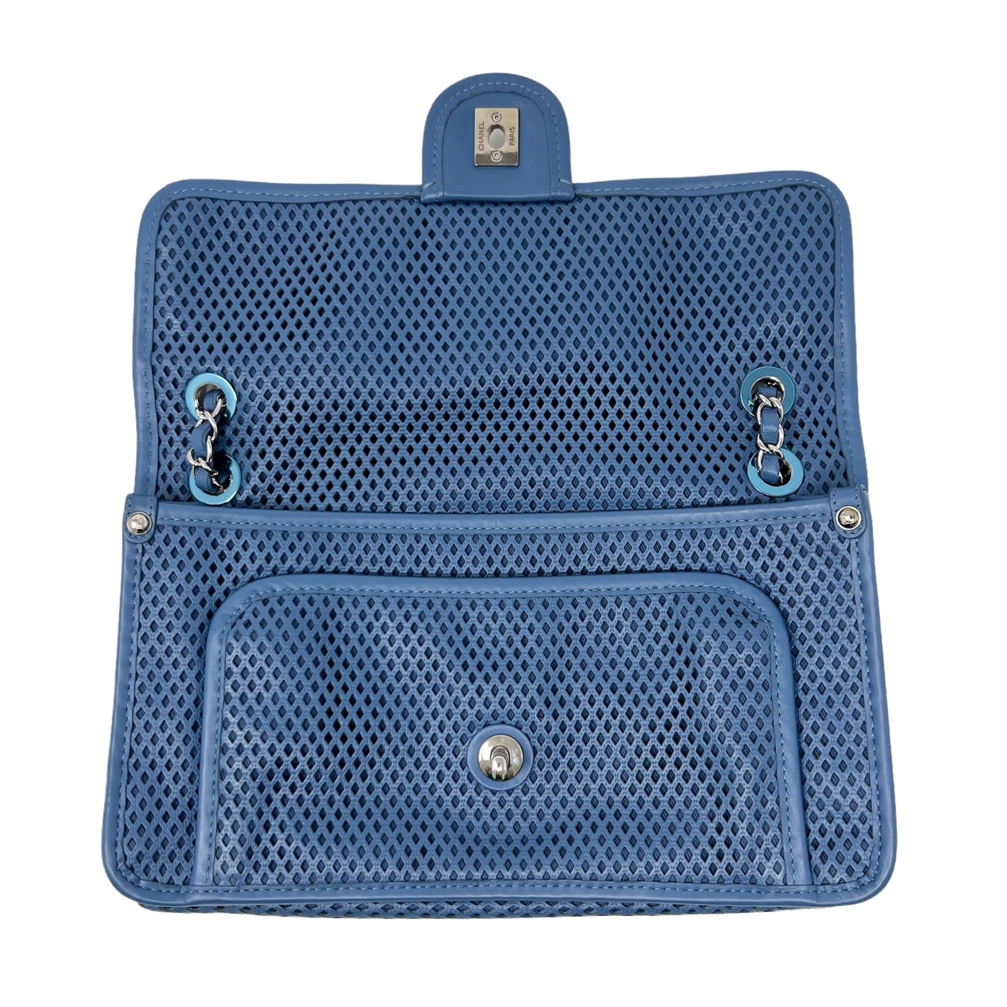 Chanel Blue Perforated French Riviera Quilted Leather Flap Bag - Luxury Crossbody Purse for Women, Perfect for Beach Vacations & Summer Outings