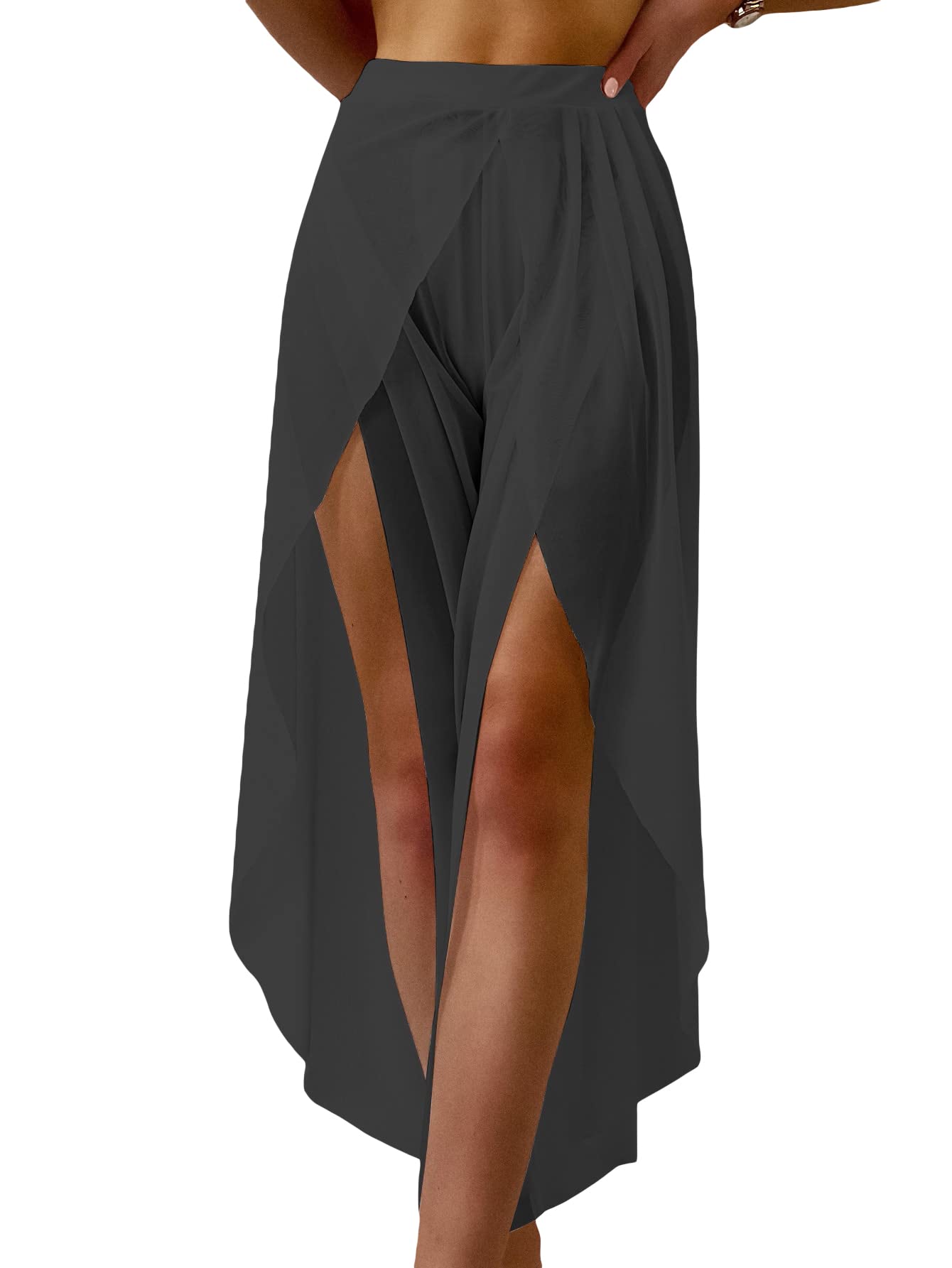 Romwe Women's Sheer Mesh Pants - See Through High Waist Beach Cover Up with Side Split Design | Perfect for Bikini Cover, Pool Party, Vacation & Summer Outfits