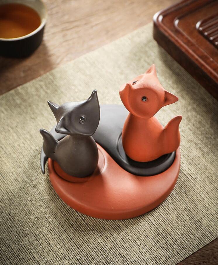 Handmade Chinese Purple Clay Zisha Fox Tea Pet - Ceramic Kung Fu Tea Tray Decoration Accessory for Tea Lovers (Black) | Perfect for Gongfu Tea Ceremony, Home Decor & Gift Giving