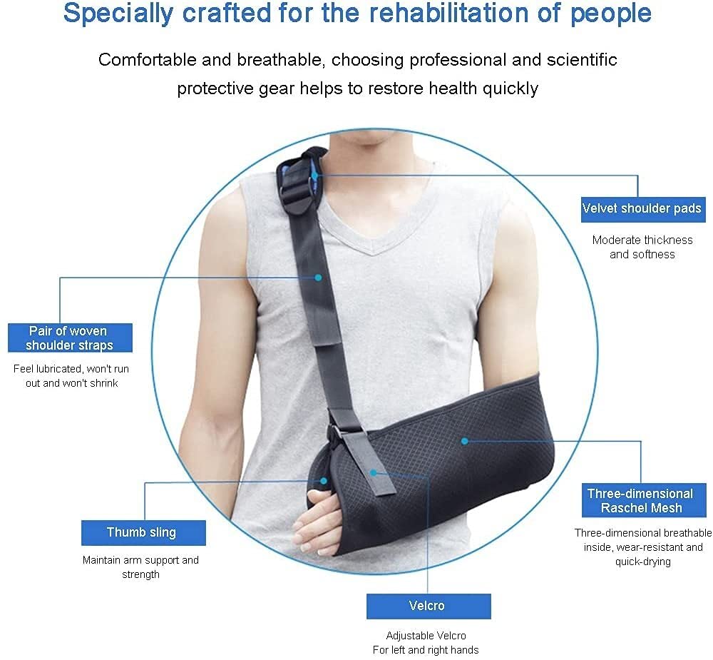 Adjustable Arm Sling & Shoulder Immobilizer Brace - Support for Broken Arm, Fractures, Rotator Cuff Tear, Dislocation, Sprains & Strains - Comfortable Elbow & Wrist Support (Medium) - Ideal for Sports Injuries, Post-Surgery Recovery & Daily Pain Relief