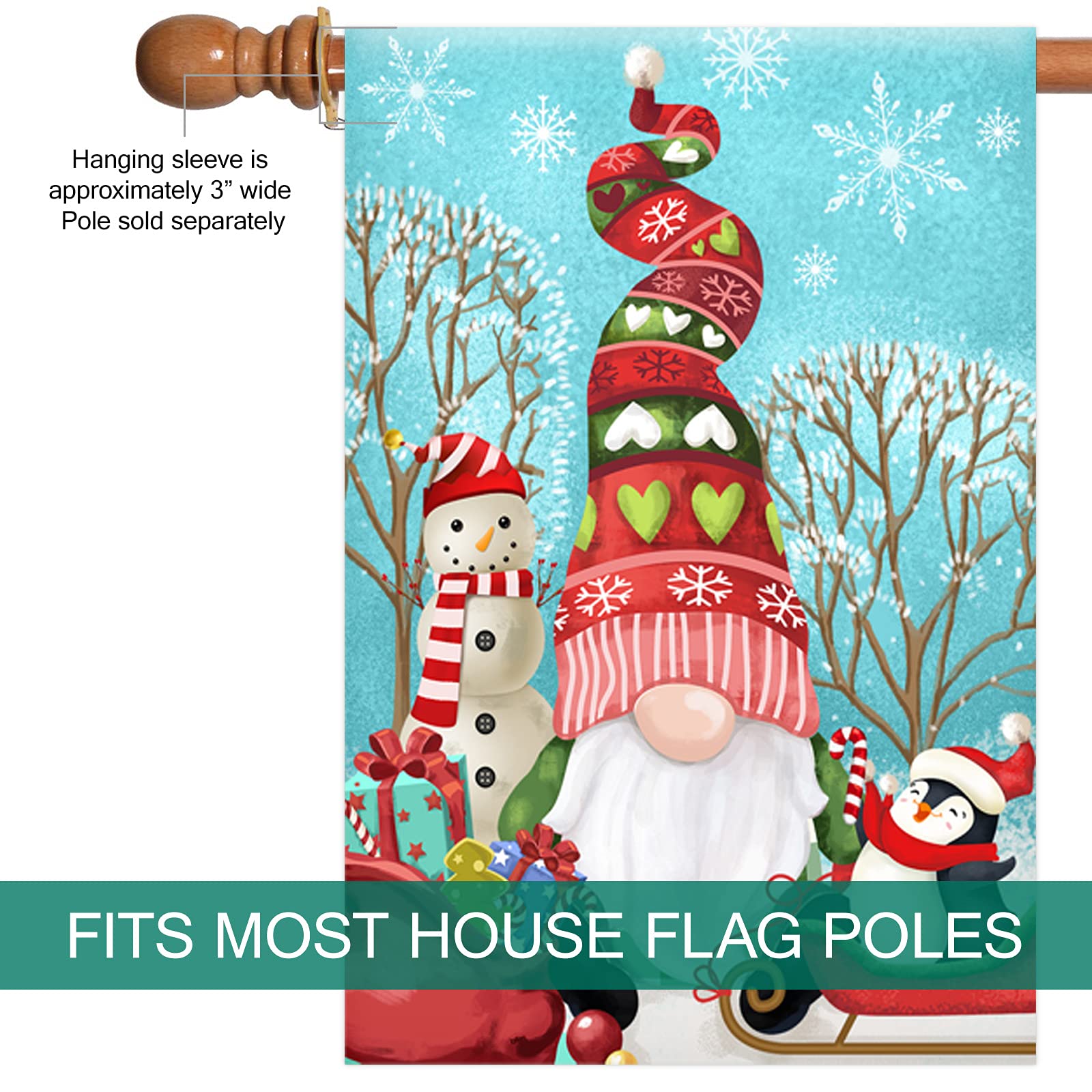 Christmas Gnome with Snowman & Penguin Outdoor Yard Flag - 28