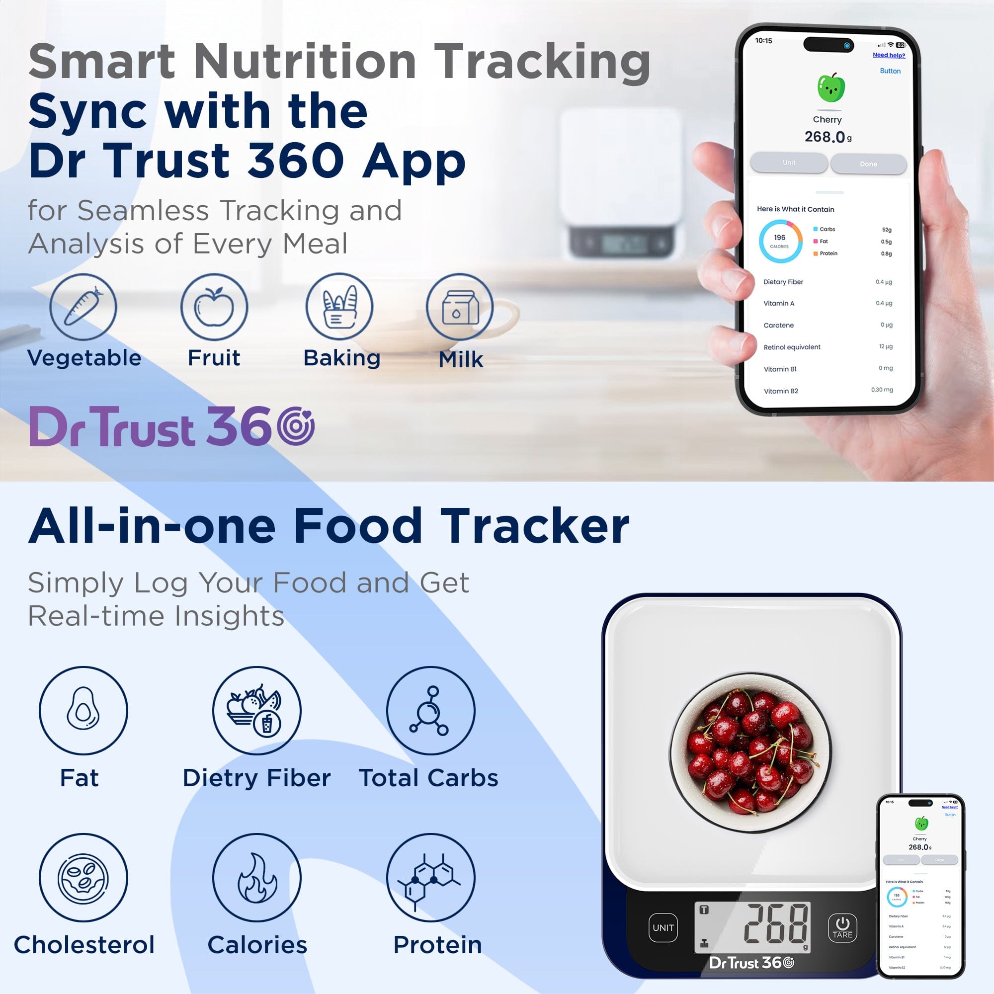 Dr Trust USA 530 Smart Digital Kitchen Scale with Bluetooth App - Precise 1g to 5kg Food Scale for Nutrition Tracking, Portion Control, Baking & Cooking | Perfect for Healthy Eating, Weight Loss & Meal Prep
