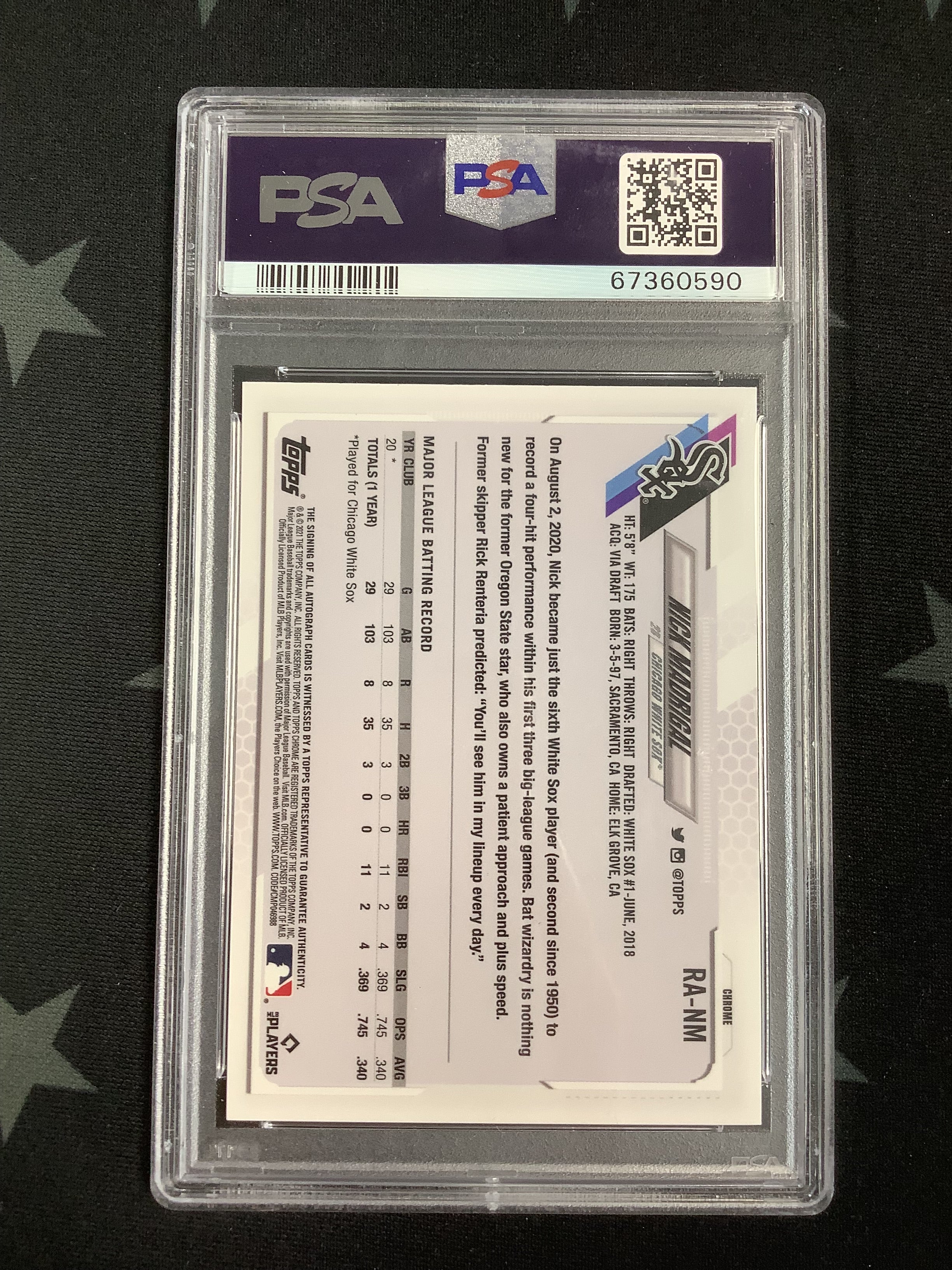 2021 Topps Chrome Sapphire Nick Madrigal Rookie Autographs #RANM PSA/DNA Certified GEM MT 10 AUTO 9 - Baseball Trading Card for Collectors & Investors