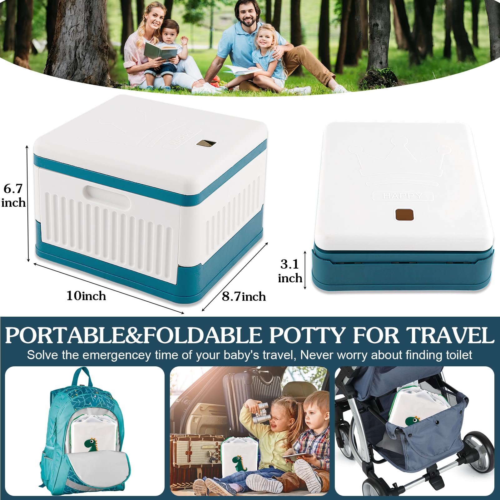Foldable Travel Potty for Toddlers - Portable Training Toilet Seat for Boys & Girls - Emergency Car Toilet for Camping, Outdoor & Indoor Use - Includes 30 Disposable Bags (Blue) - Perfect for Road Trips, Hiking & Home Potty Training