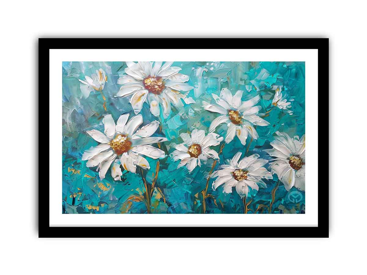 Dreamy Daisies Framed Wall Art Print - Floral Home Decor for Living Room, Bedroom & Office - Ready to Hang Canvas Painting