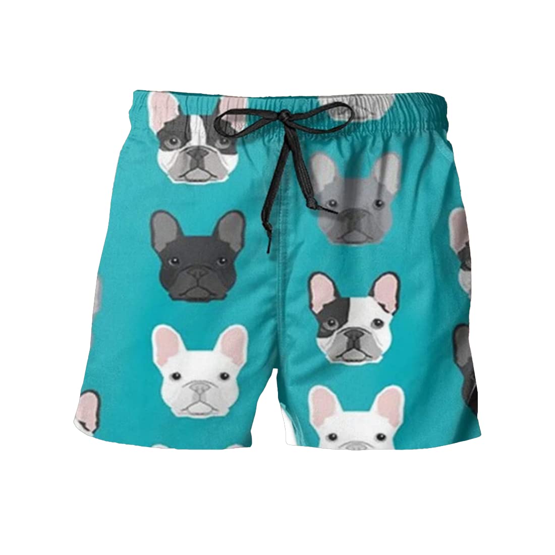 Men's Bulldog Face Swim Trunks - Cute Frenchie Print Beach Shorts with Drawstring, Quick-Dry Swimwear for Pool, Vacation & Summer Outings - Size XL (18 Colors)