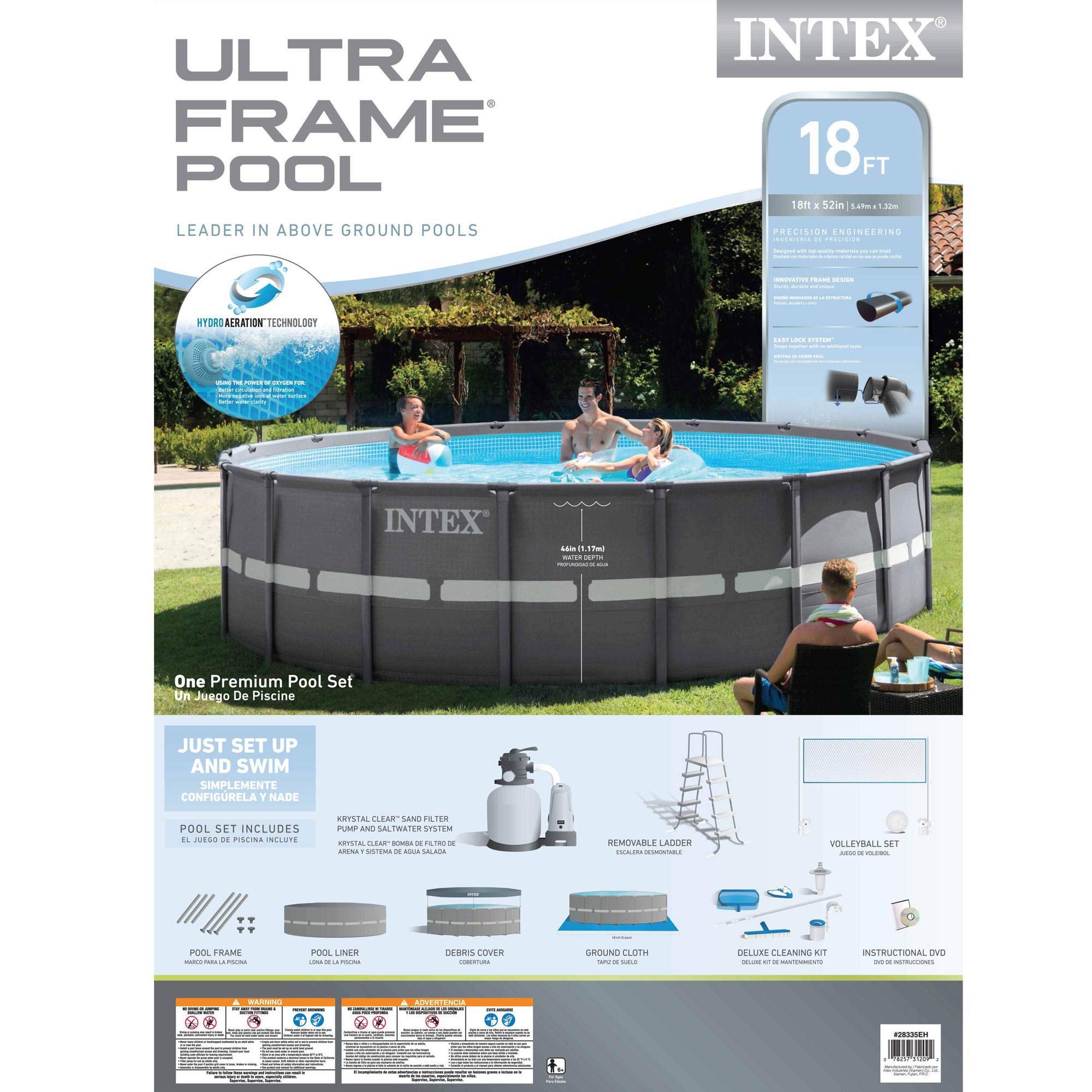 Intex 18ft x 52in Ultra Frame Above Ground Swimming Pool Set with Sand Filter Pump - Perfect for Backyard Family Fun & Summer Parties