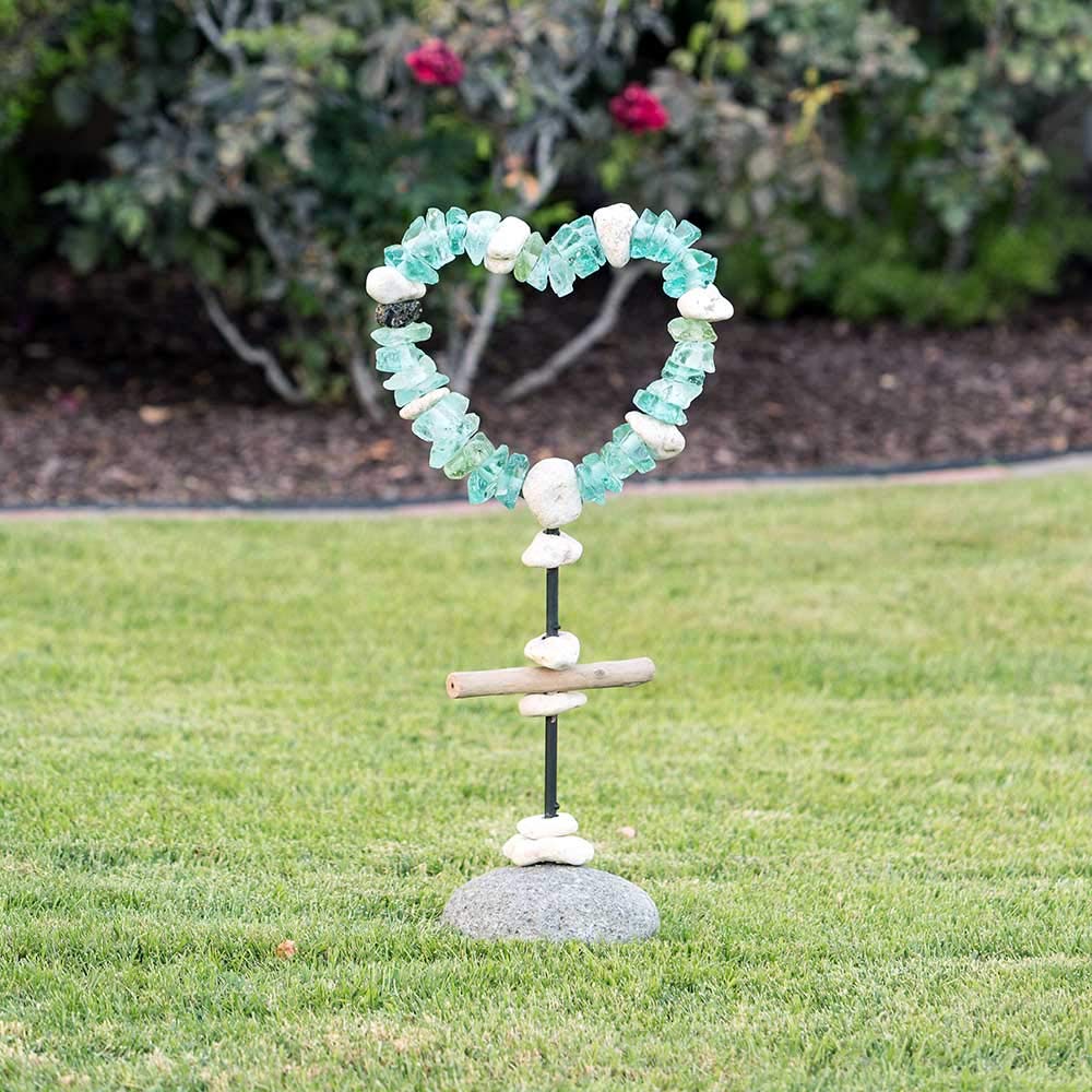 Glass Heart Garden Stand - Small 30 Inch Height - Elegant Outdoor Decor for Patio, Yard, or Wedding Ceremony