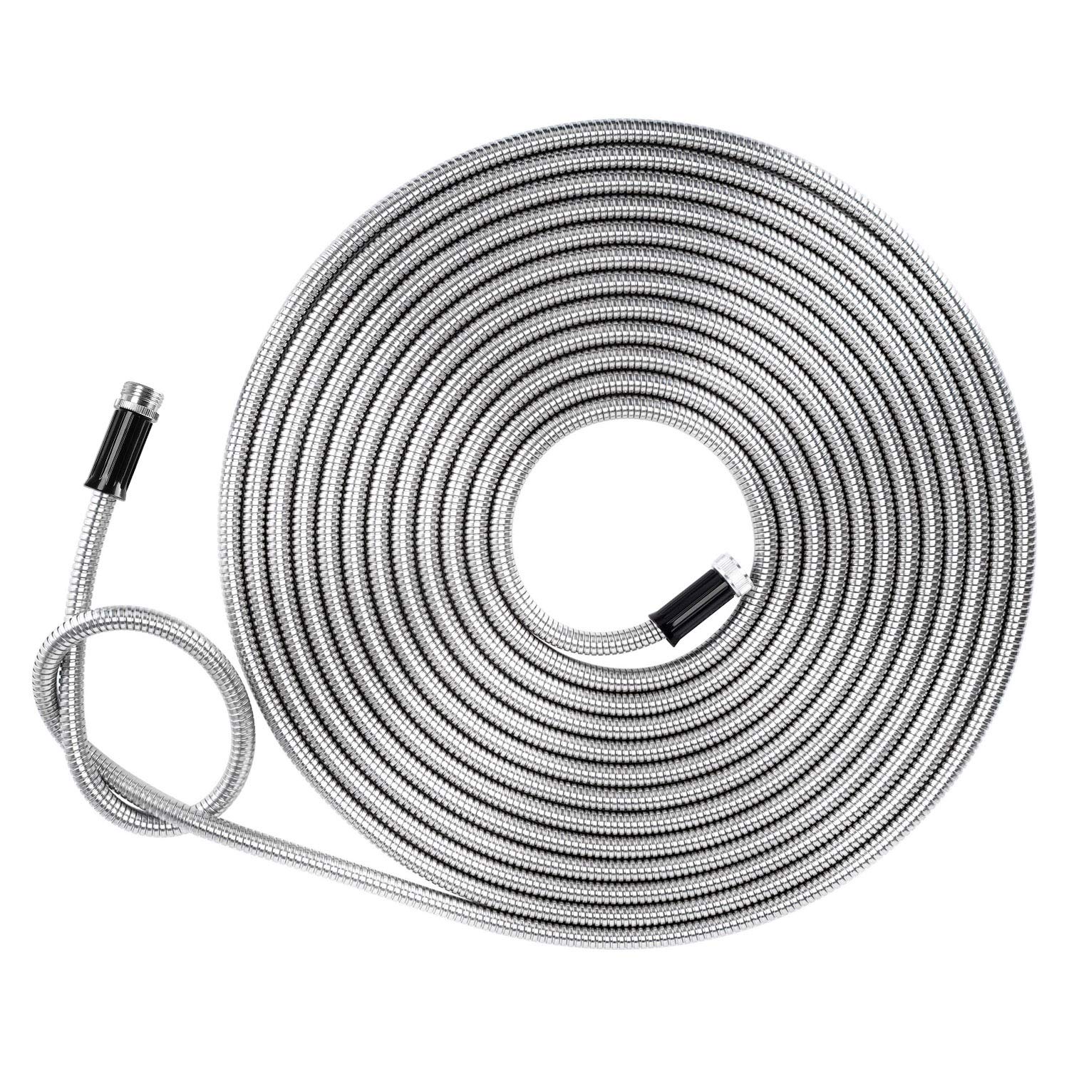 100 ft Heavy Duty Metal Garden Hose - Flexible, No Kink, Lightweight RV Drinking Water Safe Hose - Perfect for Outdoor Watering, Car Washing & RV Use