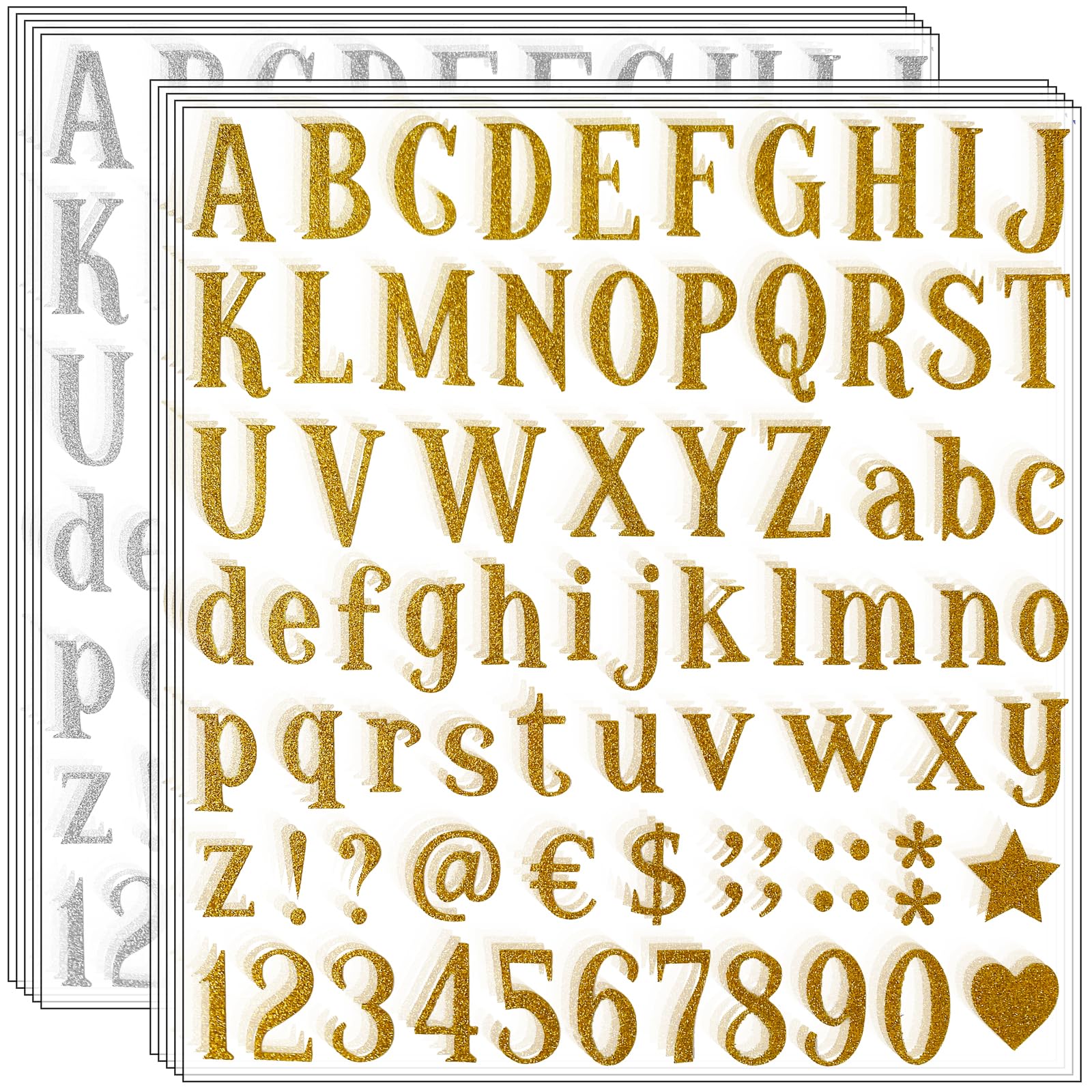 790-Piece Glitter Alphabet Letter Stickers Set - 10 Sheets Self-Adhesive Number & Letter Stickers for Graduation Cap Decoration, DIY Scrapbooking, Classroom Decor, Home Bulletin Boards & Craft Projects