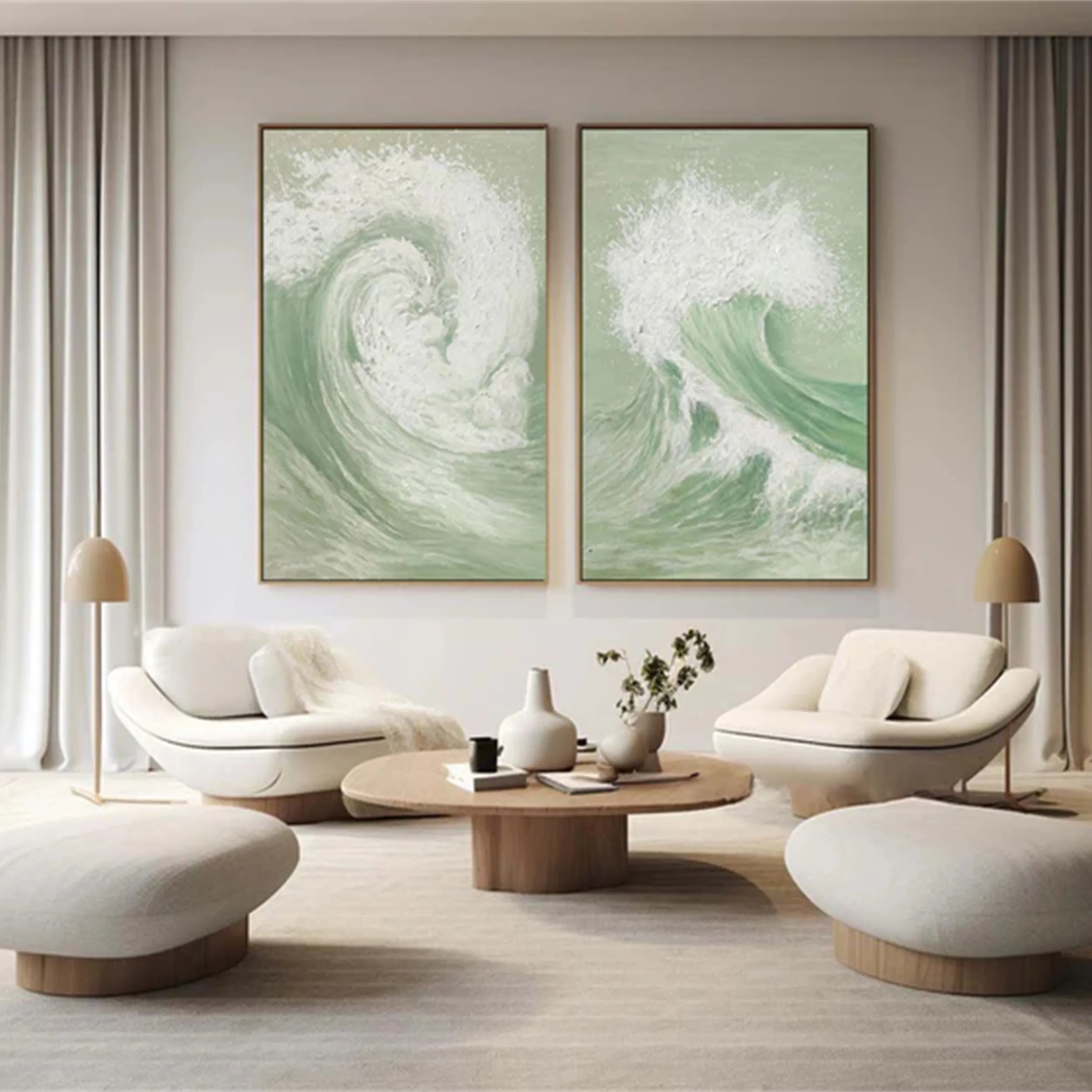 Abstract Blue and Green Wall Art Set of 2 - Modern Canvas Paintings for Living Room, Bedroom & Office Decor #BG060