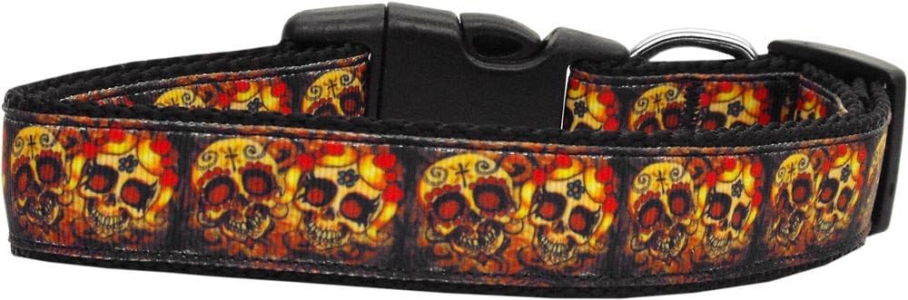 Skull Crossed Lovers Pet Collar & Leash Set - Adjustable Nylon Dog & Cat Collar with Matching Leash for Small Pets - Perfect for Halloween, Gothic Style & Everyday Walks