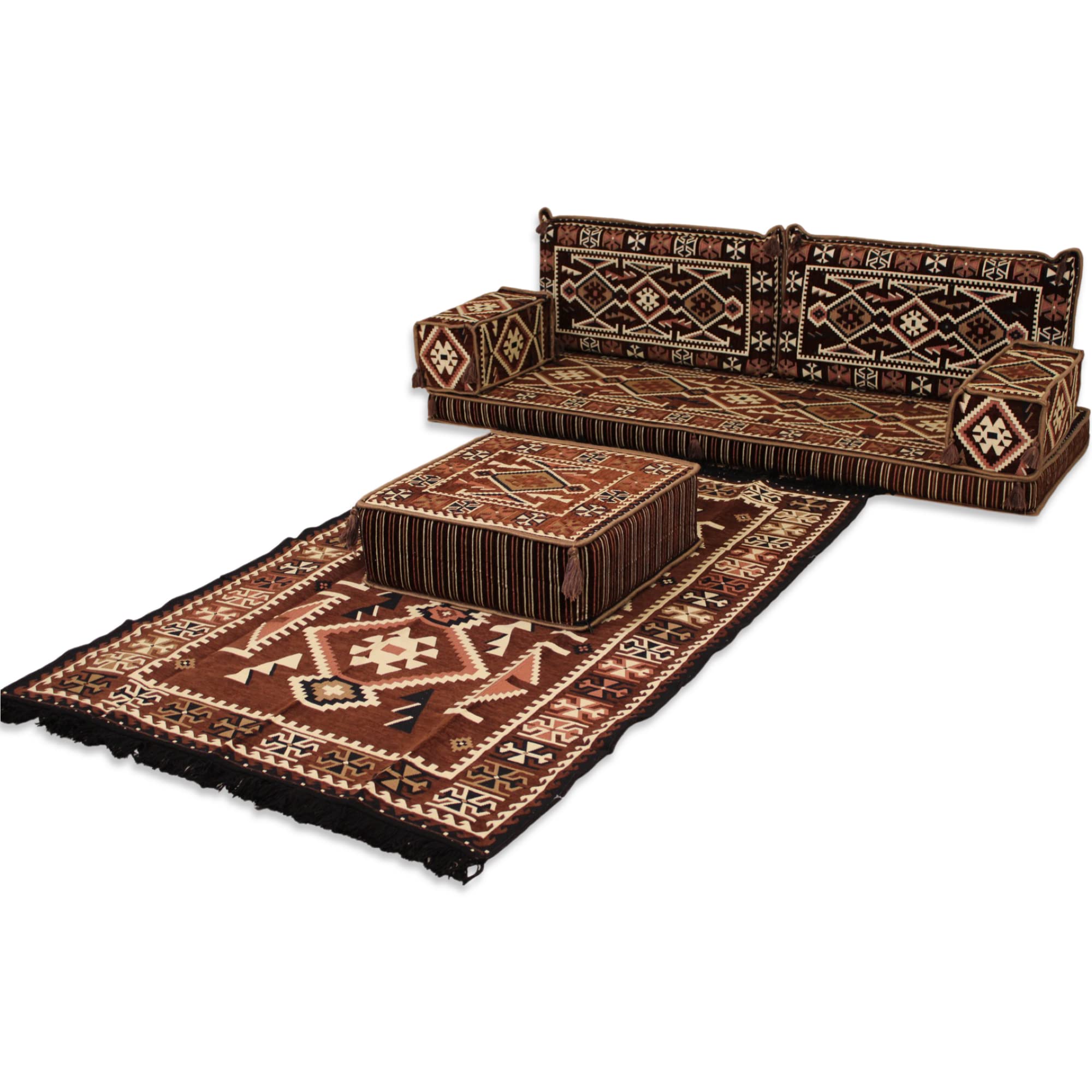 Arabic Majlis Sofa Set with Rug & Ottoman - Traditional Floor Seating Cushions for Living Room, Lounge & Cultural Gatherings | MA 41