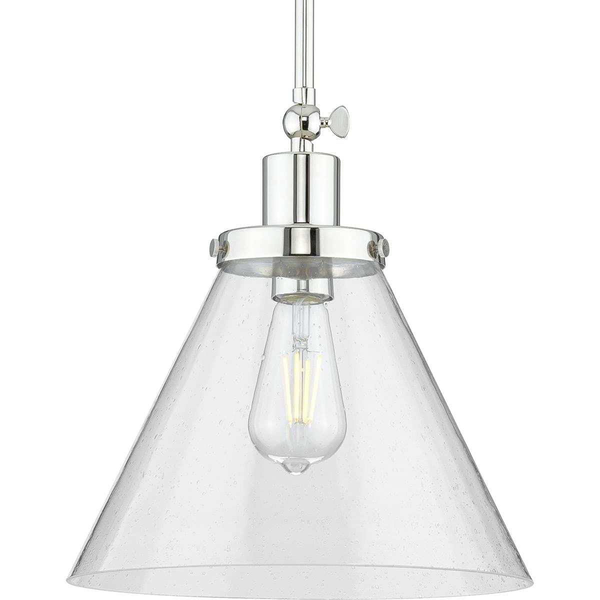 Vintage Hanging Pendant Light - 1-Light Polished Nickel Clear Seeded Glass Fixture by Hinton Collection | Perfect for Kitchen Island, Dining Room & Farmhouse Decor