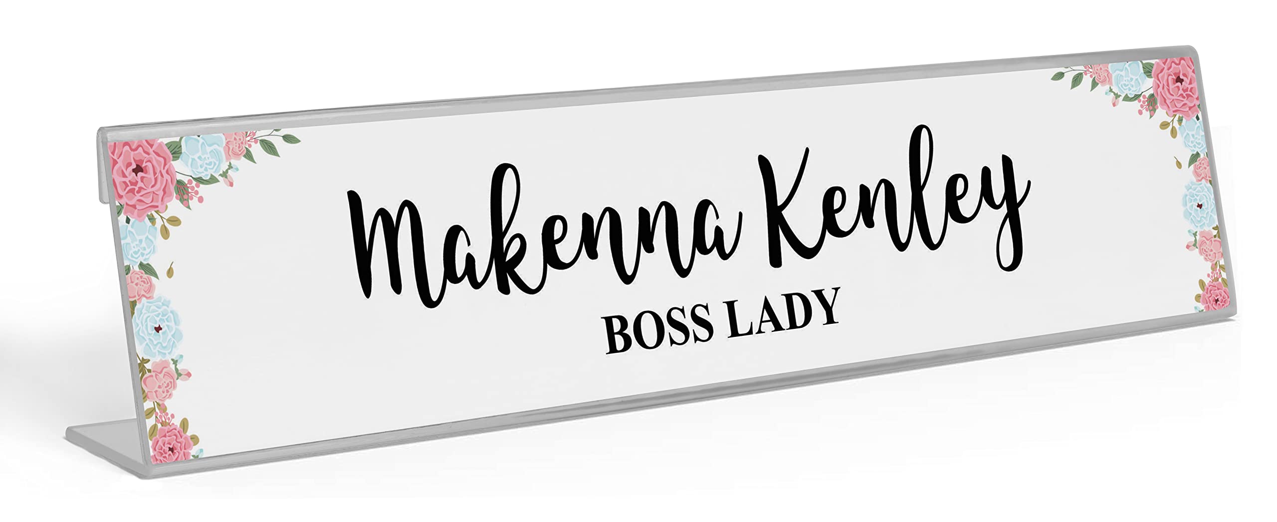 Custom Acrylic Desk Name Plate - Personalized Office Name Sign with Floral Design (2x10 Inches) | Perfect for Workstations, Reception Desks & Home Offices