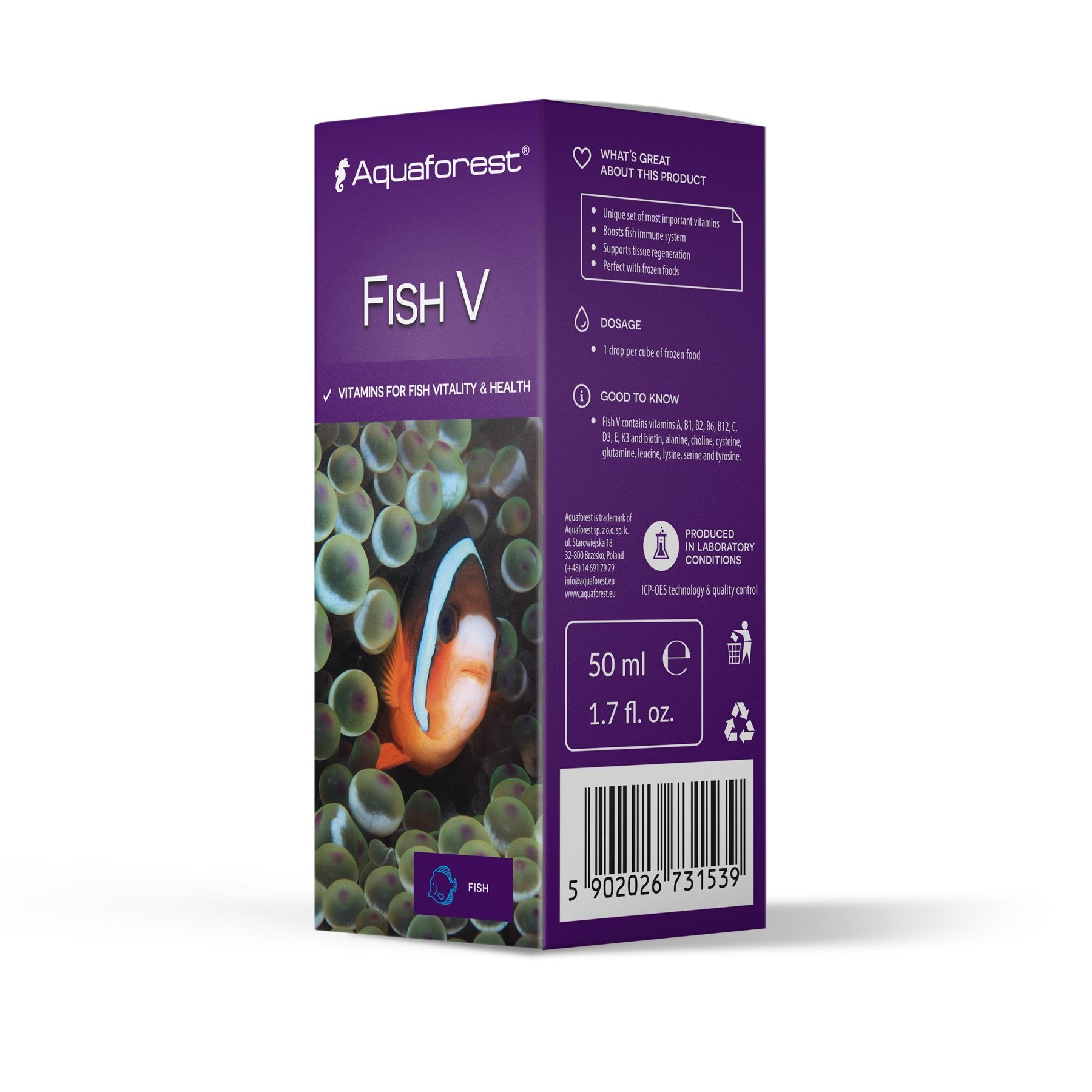 Aquaforest Fish V Multivitamins for Saltwater & Freshwater Fish - 10ml/50ml Bottle - Enhance Fish Health & Immunity - Ideal for Aquariums & Fish Tanks