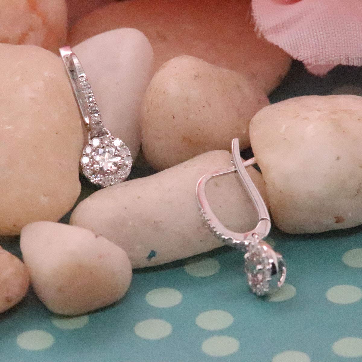 Dazzlingrock Collection 3mm Round Gemstone & White Diamond Halo Drop Earrings for Women - 14K Solid White Gold Dangle Earrings - Perfect for Weddings, Parties & Special Occasions