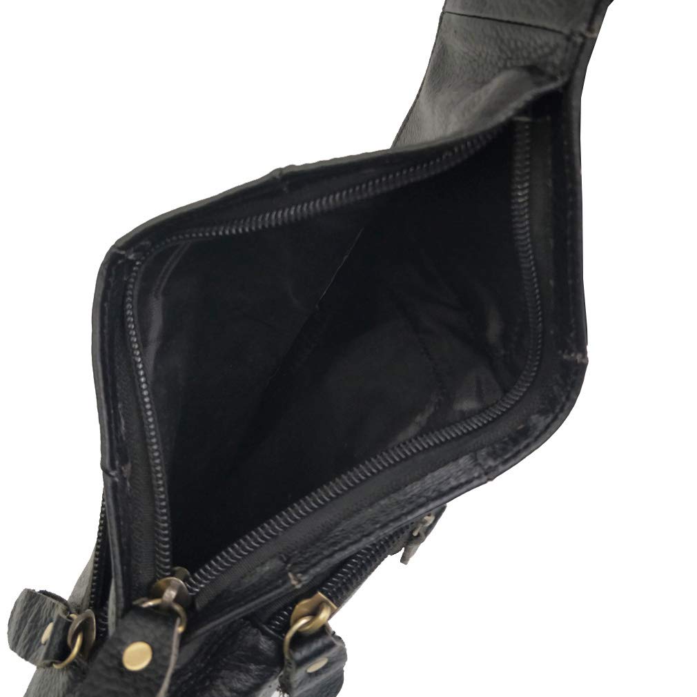 Leather Sling Bag Crossbody Backpack for Men & Women - Adjustable Shoulder Chest Day Pack for Travel, Hiking, Camping & Outdoor Activities - Tactical Unisex Daypack in Black