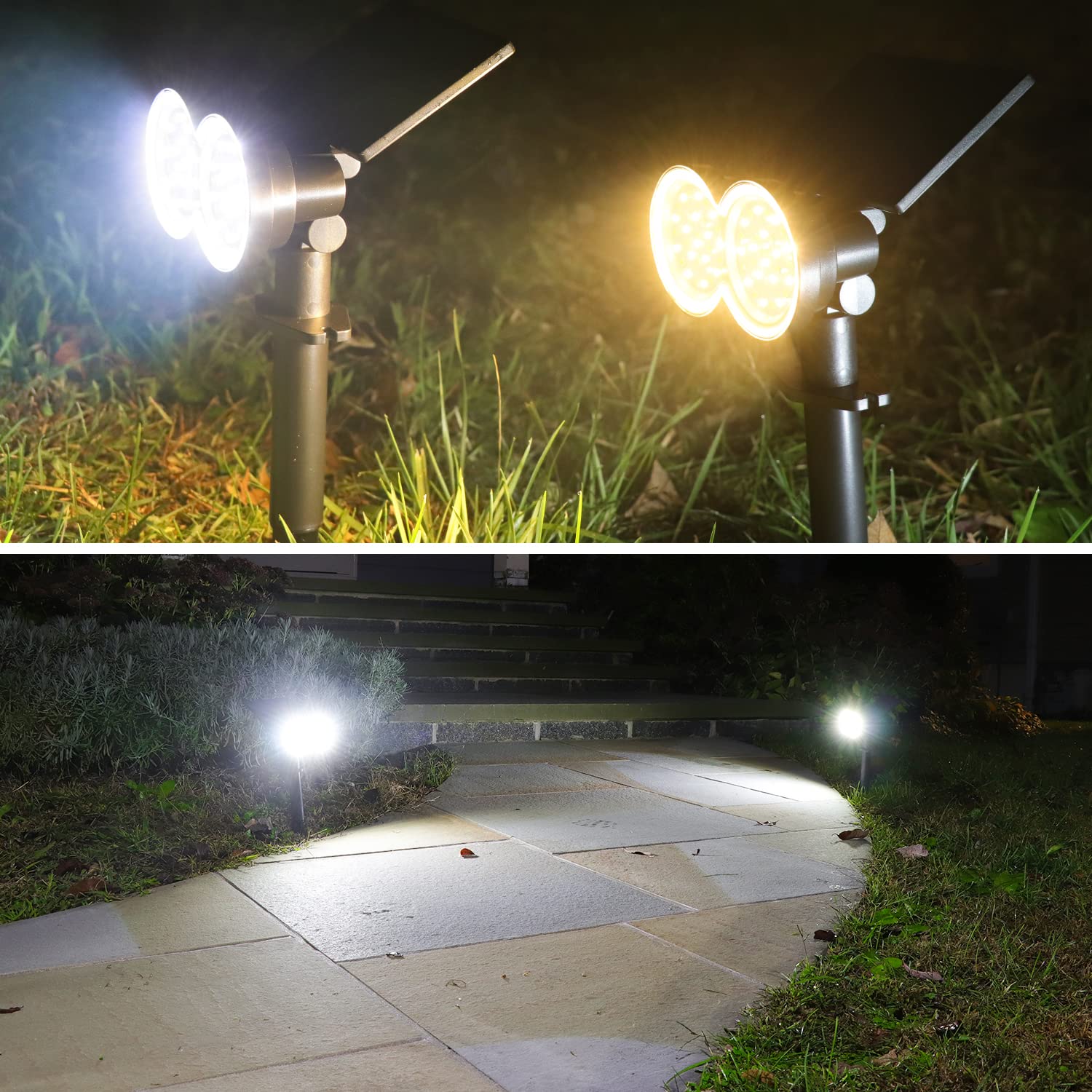 K KASONIC - Solar Spot Lights Outdoor, Waterproof LED Solar Landscape Spotlights for Garden, Yard, Pathway & Walkway - Auto On/Off with Dark Sensing - Daylight & Warm White (2 Pack) - Perfect for Landscape Lighting, Driveway Illumination & Backyard Decor