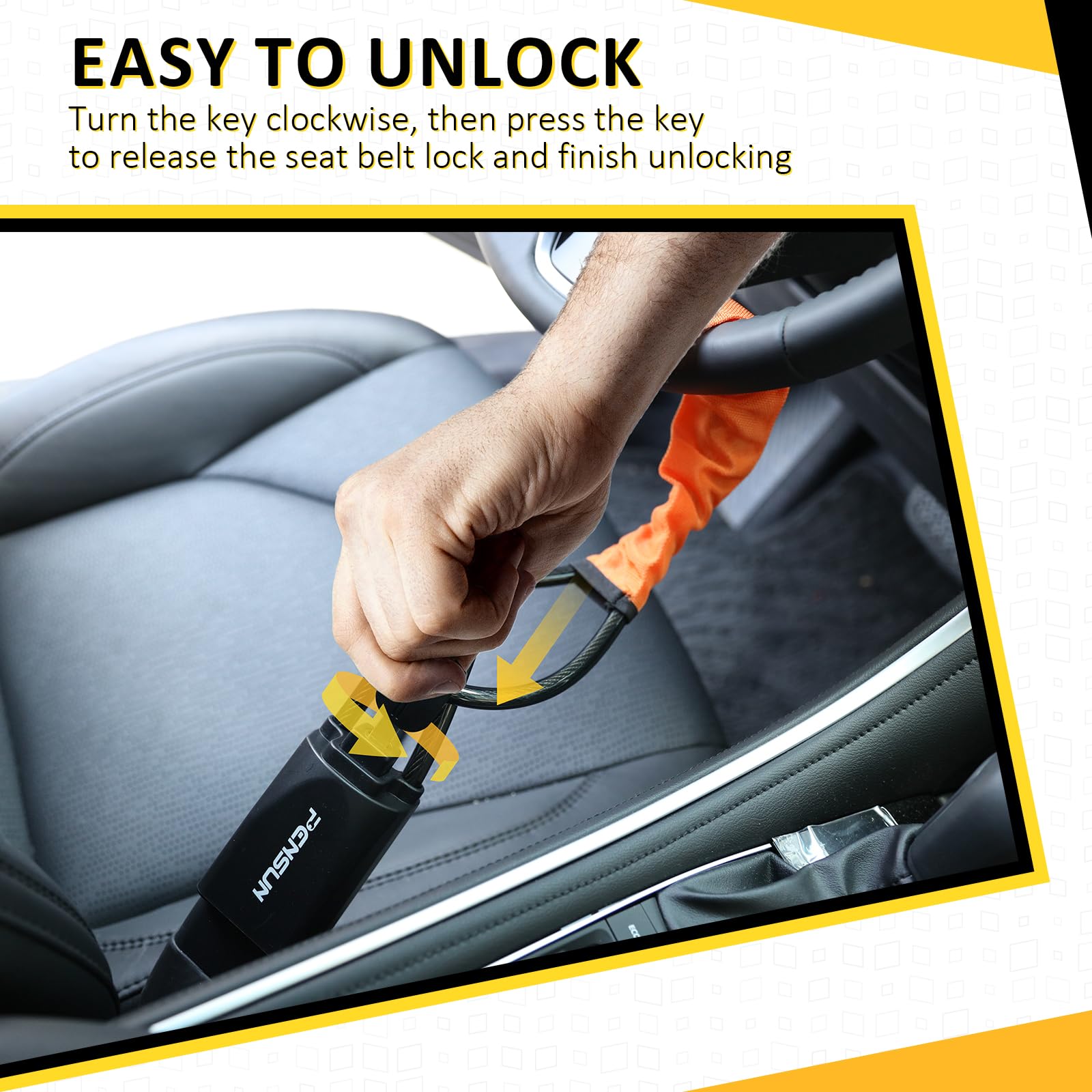 PENSUN Universal Steering Wheel Lock - Anti-Theft Car Security Device with 3 Keys for Most Vehicles (Truck, SUV, Van, Golf Car) - Orange | Secure Parking & Theft Protection for Urban Driving & Overnight Storage