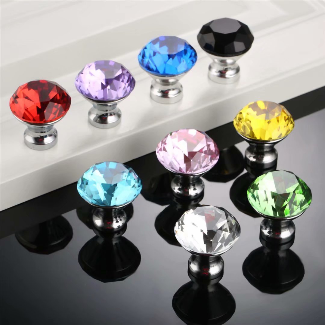 30mm Purple Crystal Cabinet Knobs - 2PCS for Wardrobe & Drawer