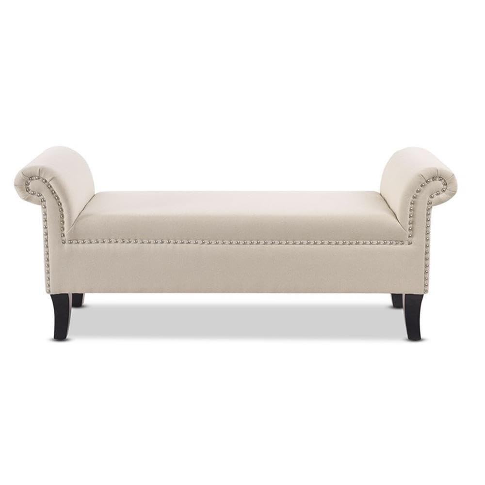 MAKLAINE Modern Roll Arm Entryway Accent Bench in Sky Neutral - Stylish Upholstered Storage Bench for Hallway, Living Room & Bedroom - Perfect for Small Space Decor & Extra Seating