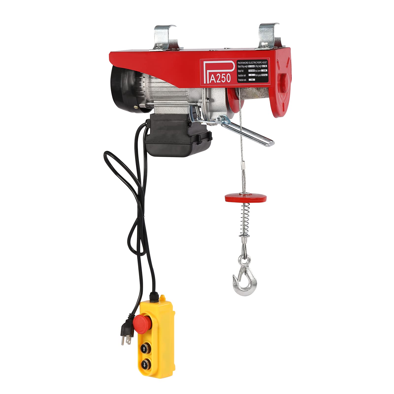 110V 510W Electric Hoist Crane with Wired Remote Control - 250KG/551LBS Capacity Overhead Lift for Garage, Workshop & Construction - Single/Double Slings Strap Beam Mounting Winch System