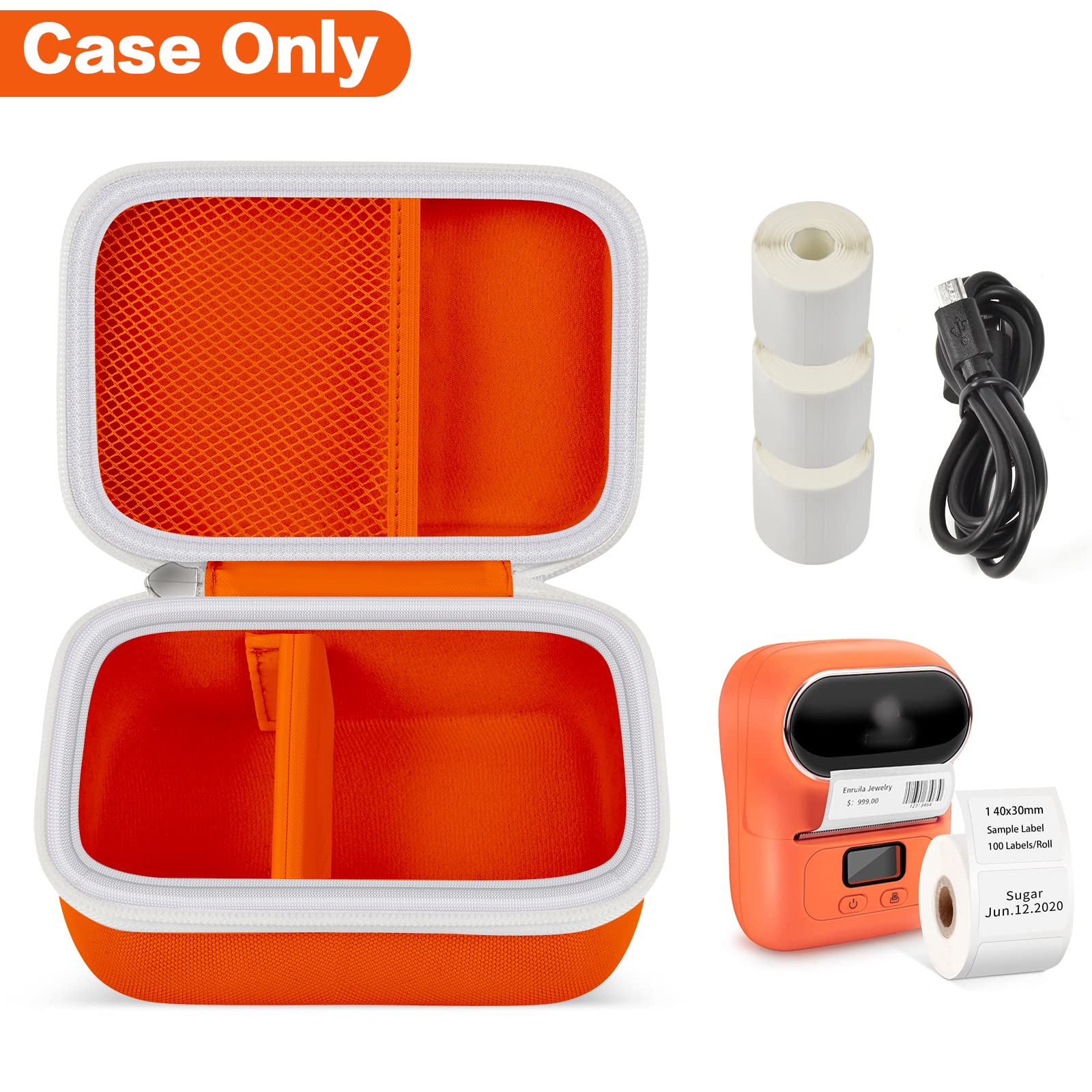 Phomemo M110 Label Maker Case - Portable Mini Bluetooth Thermal Label Printer Storage Bag for Printer, USB Cable & Accessories (Orange) - Perfect for Office, Home & Travel Organization